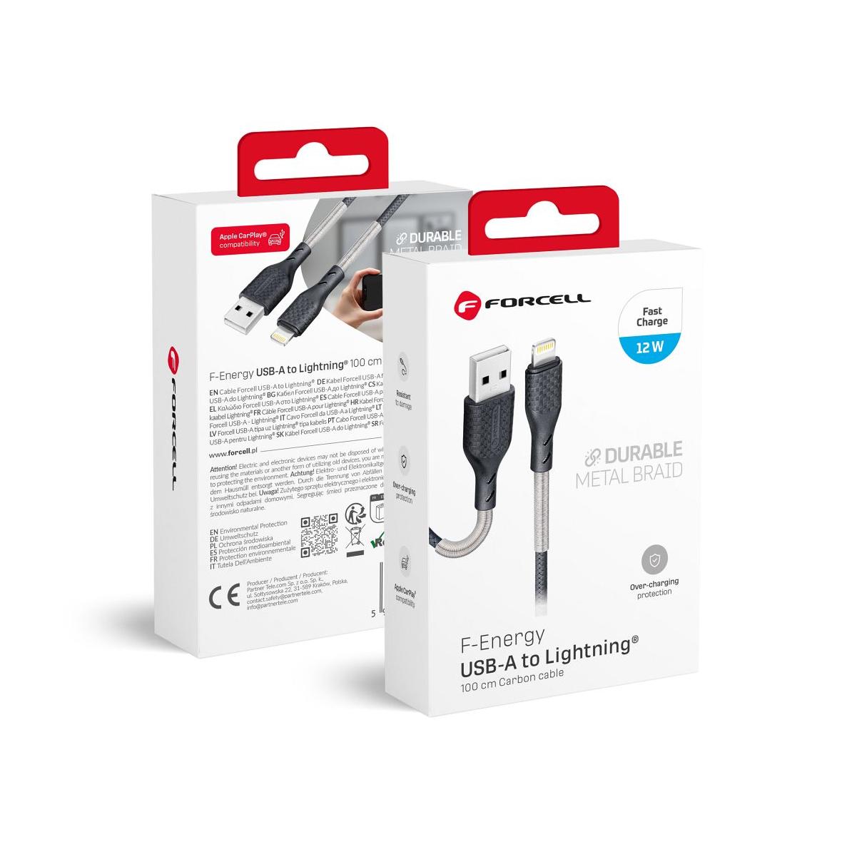 Kabel USB A do Lightning Forcell F-Energy 2,4A 12W Carbon 1 m CB-01A czarny