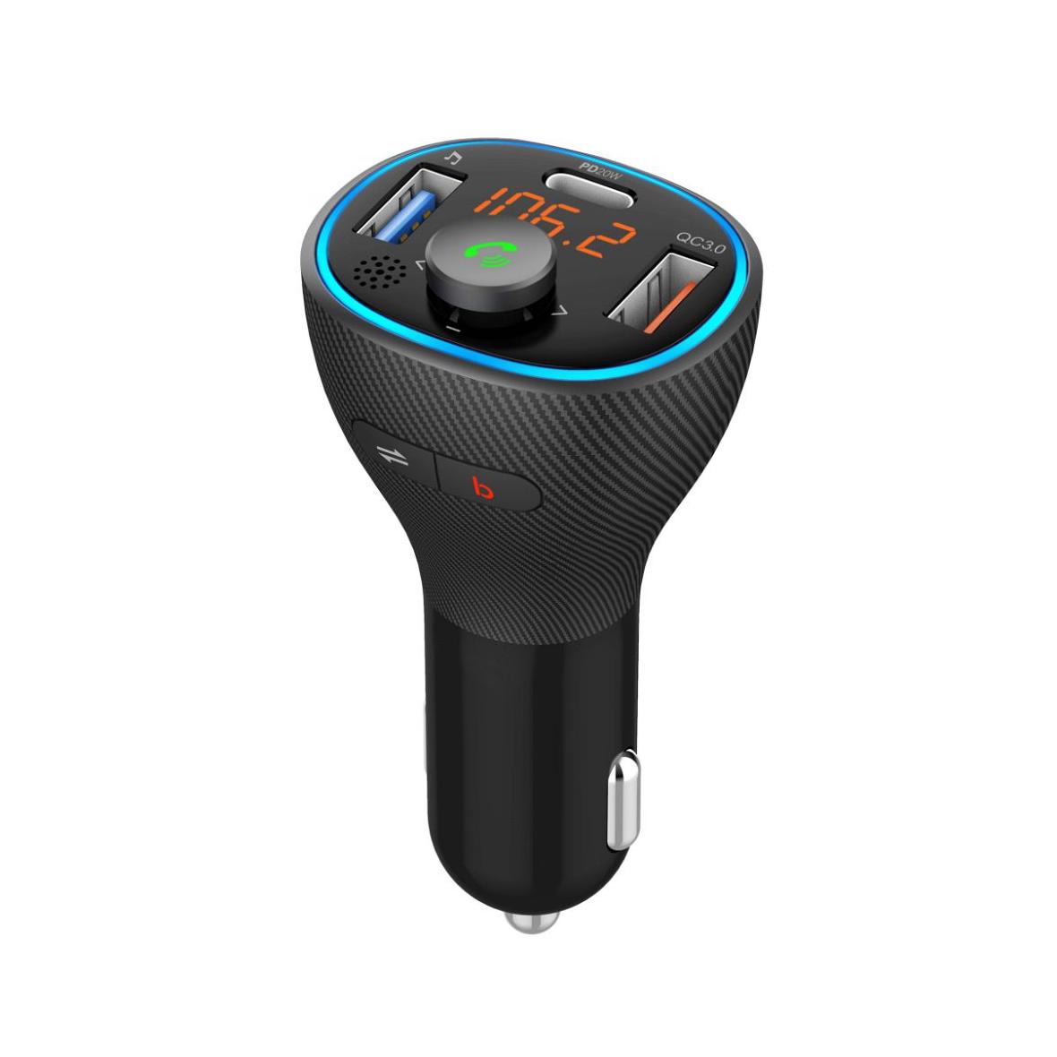 ART transmiter FM bluetooth 5.0 + USB A QC3.0 + Typ C (total 30W) FM-73 czarny