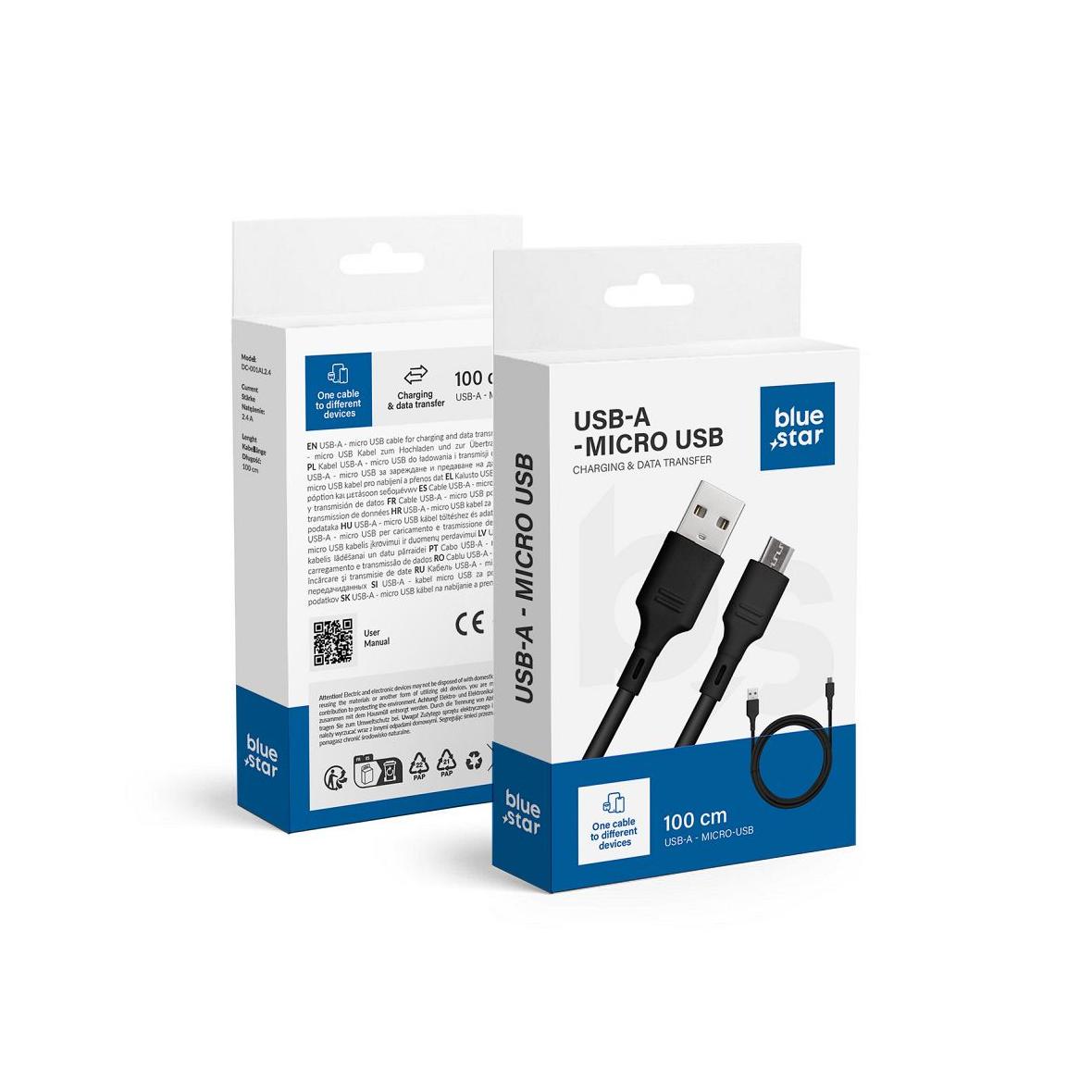 Kabel USB A do Micro USB Blue Star 2A 1 m DC-001AM2.0 czarny