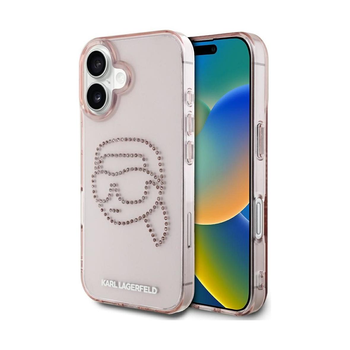 KARL LAGERFELD futerał do IPHONE 16 KLHCP16SHKHDCELP (IML Rhinestones S K Head) różowy
