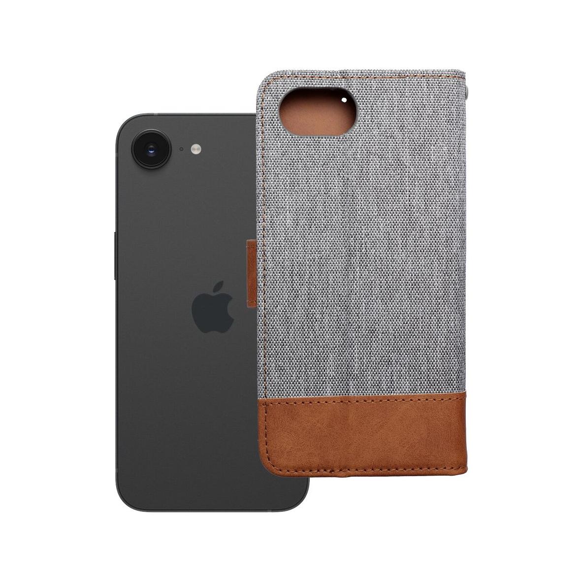 Etui z klapką na iPhone 16e (SE 4 2025) Jeans Book szare