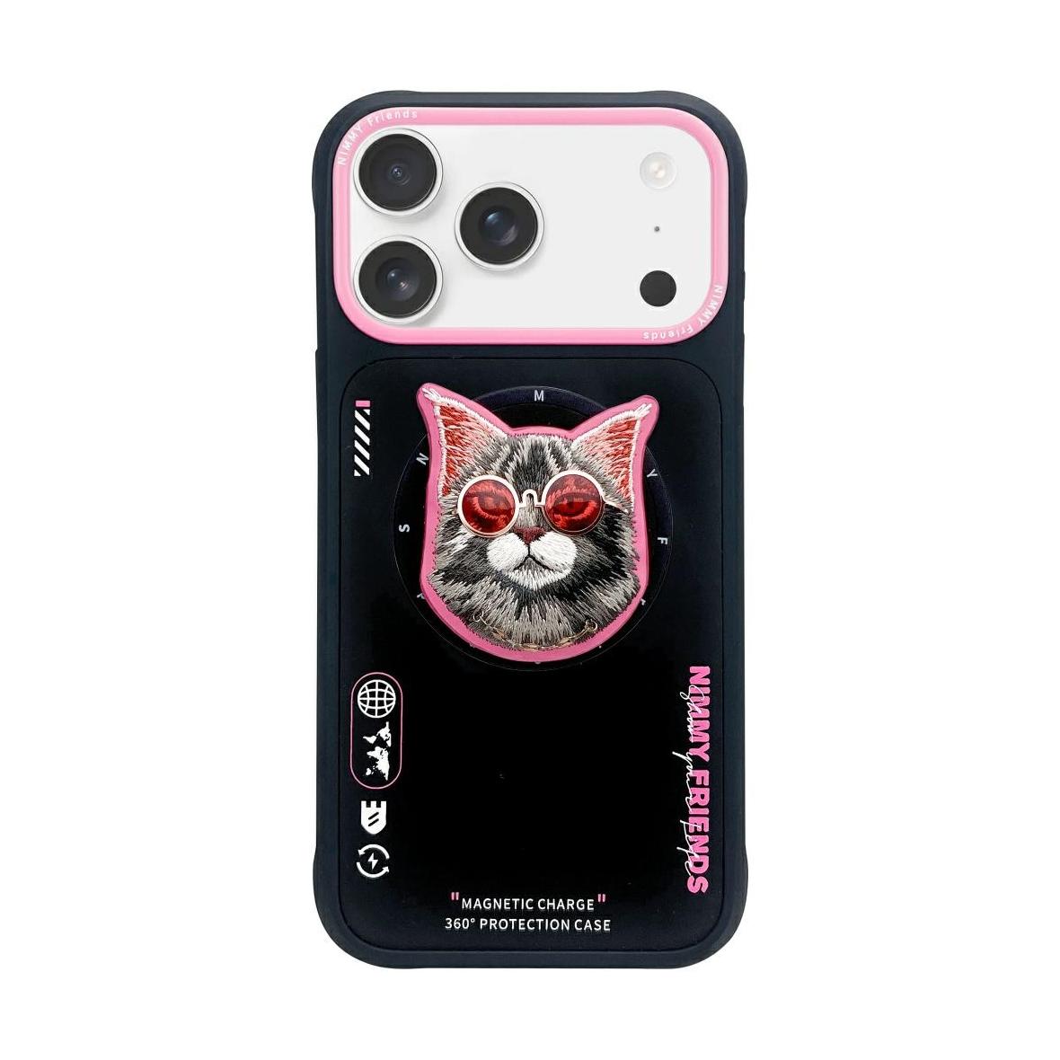 NIMMY futerał GLASSES COOL CAT kompatybilny z MagSafe do IPHONE 17 Pro czarno różowy