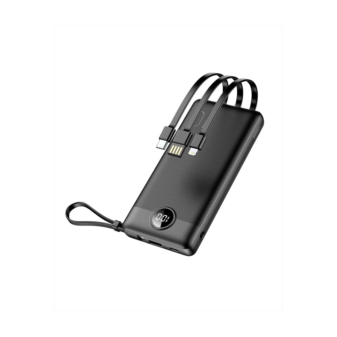 Powerbank Veger C10 (W1116) 10000 mAh z wbudowanymi kablami Micro USB / Typ C / Lightning czarny