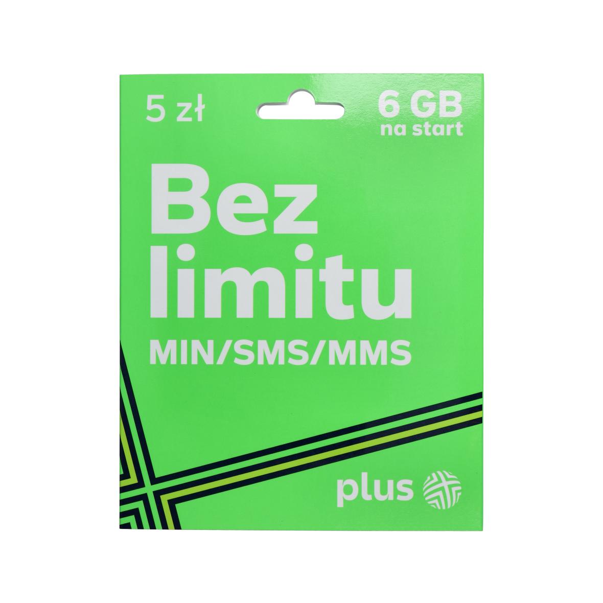 Karta Startowa Plus 5 Bez limitu min / sms / mms 6GB
