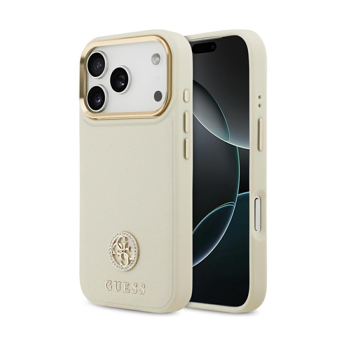 GUESS futerał do IPHONE 17 Pro kompatybilny z MagSafe GUHMP17LPGCRMDEE (PU W/ Grained Strass Logo) beżowy