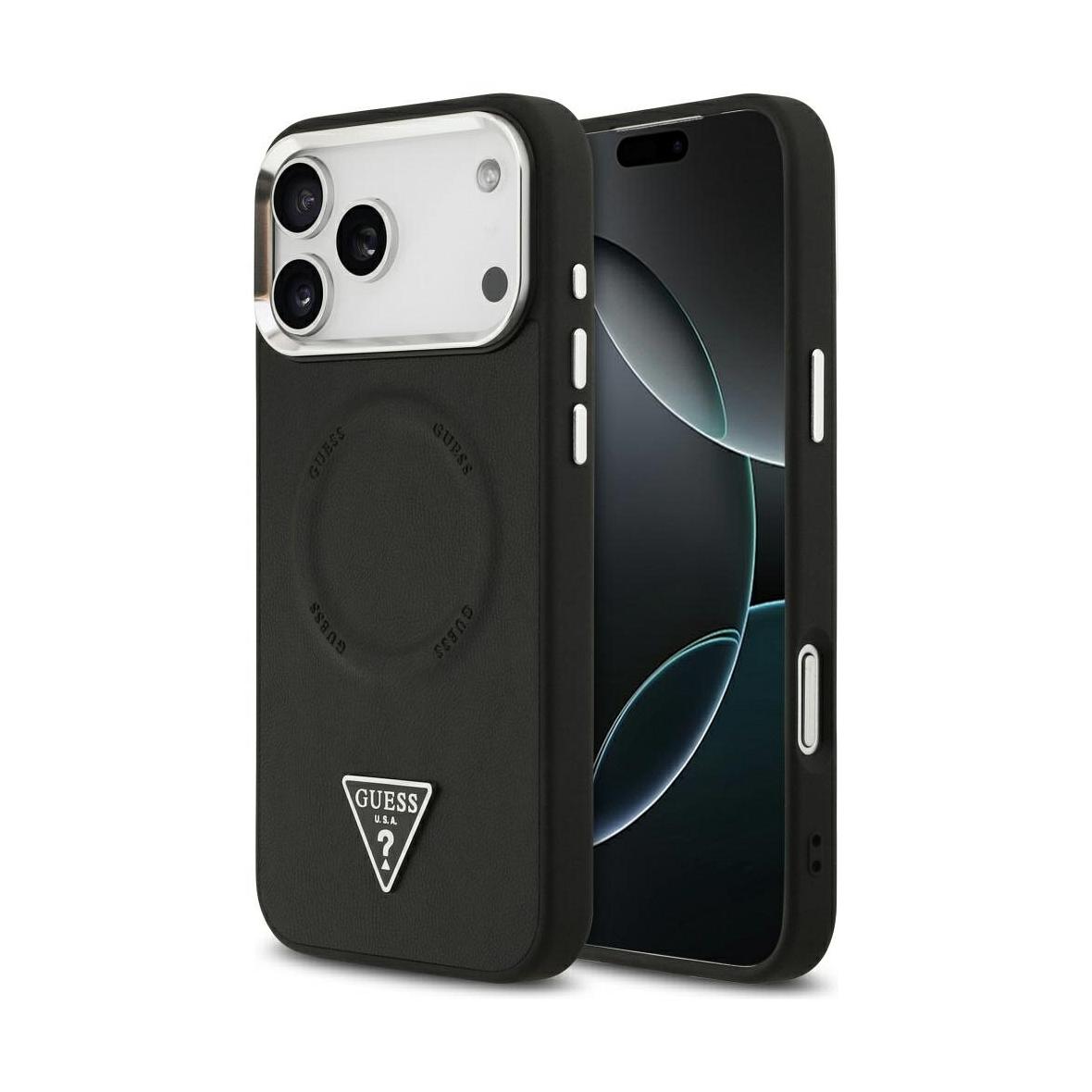 GUESS futerał do IPHONE 17 Pro Max kompatybilny z MagSafe GUHMP17XPSDTSCMK (PU W/ Triangle Logo) czarny