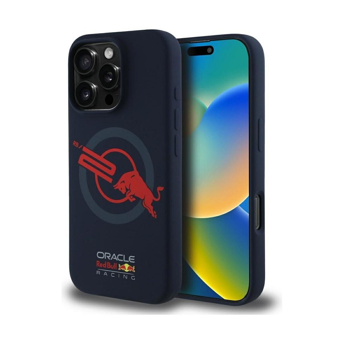 RED BULL futerał do IPHONE 16 Pro Max kompatybilny z MagSafe RBHMP16X24SIOLVR (Silicone ORBR20 Logo Red Lining) navy