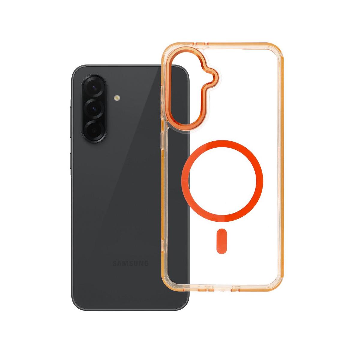 Futerał do Samsung A36 Frame Clear Hybrid Mag Cover zgodny z MagSafe pomarańczowy