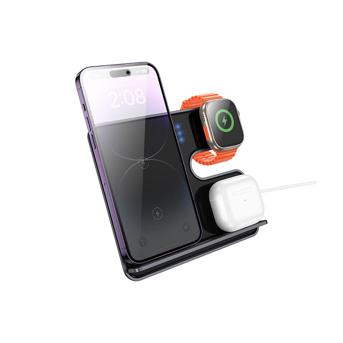 Ładowarka indukcyjna Hoco 3w1 15W zgodna z MagSafe i APPLE Watch CQ19 szara