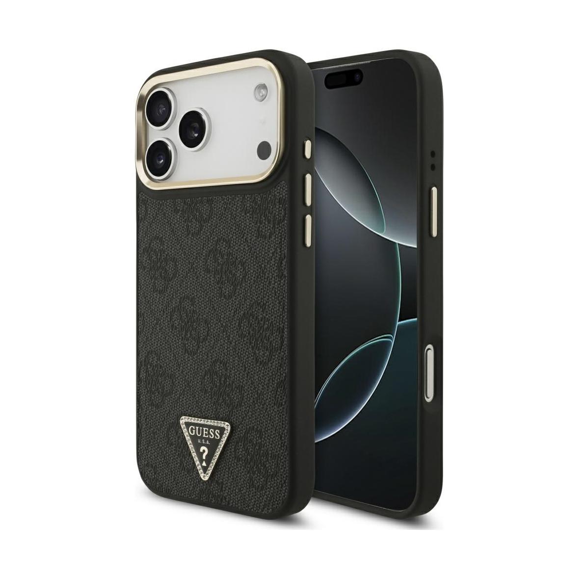 GUESS futerał do IPHONE 17 Pro Max kompatybilny z MagSafe GUHMP17XP4GTDGMK (4G PU W/ Triangle Logo) złoto czarny