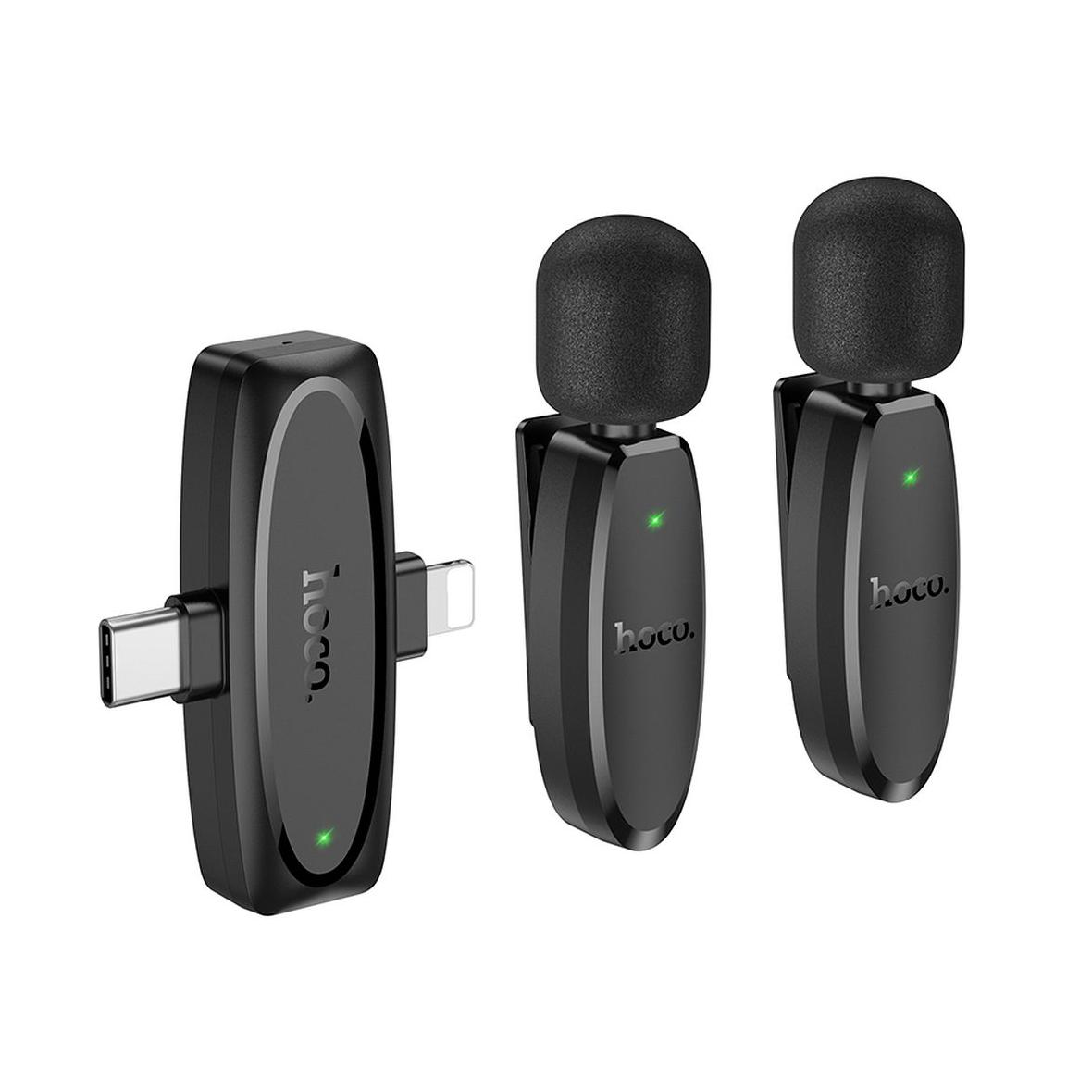 Mikrofon krawatowy bezprzewodowy Lightning / USB C Hoco 2 szt L15 czarny