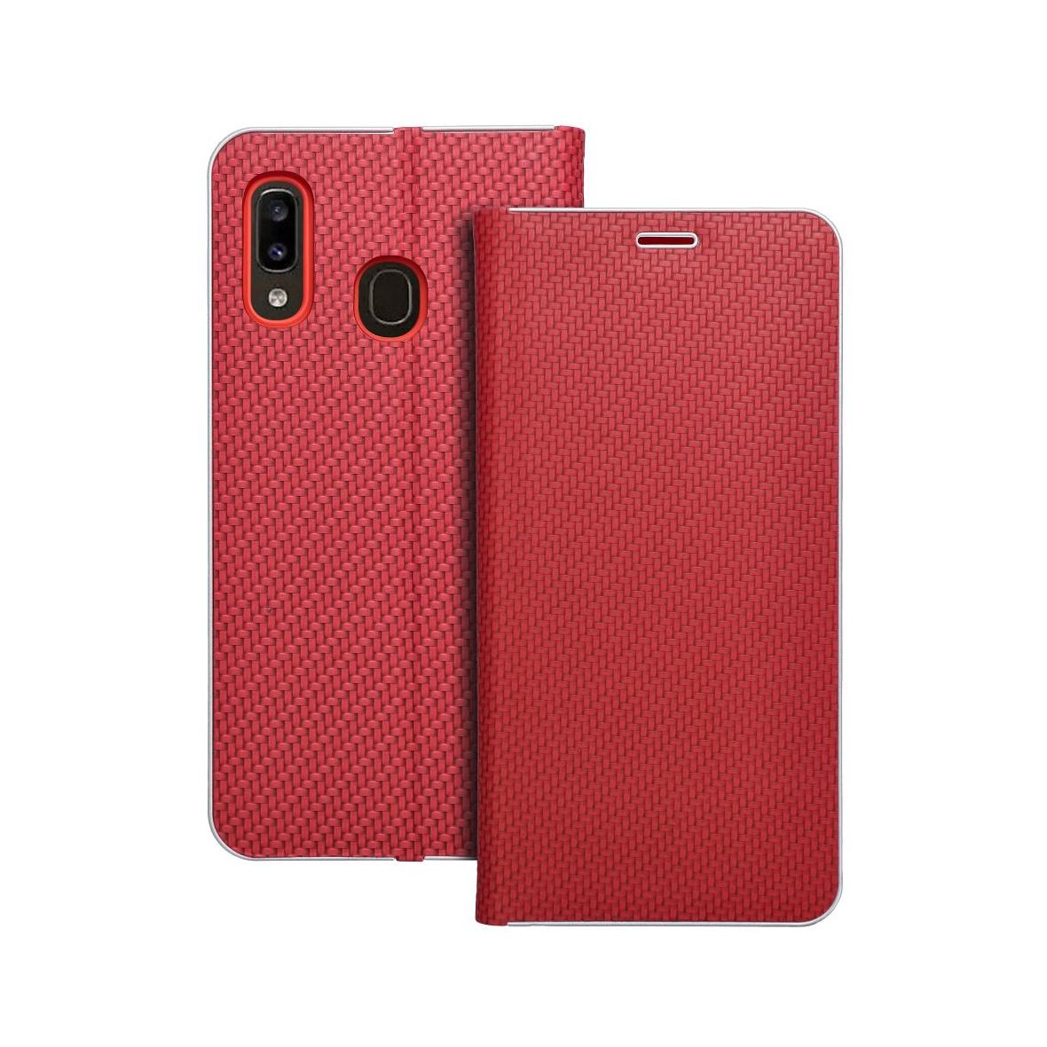 Etui z klapką na Samsung A20e Luna Book Carbon czerwone