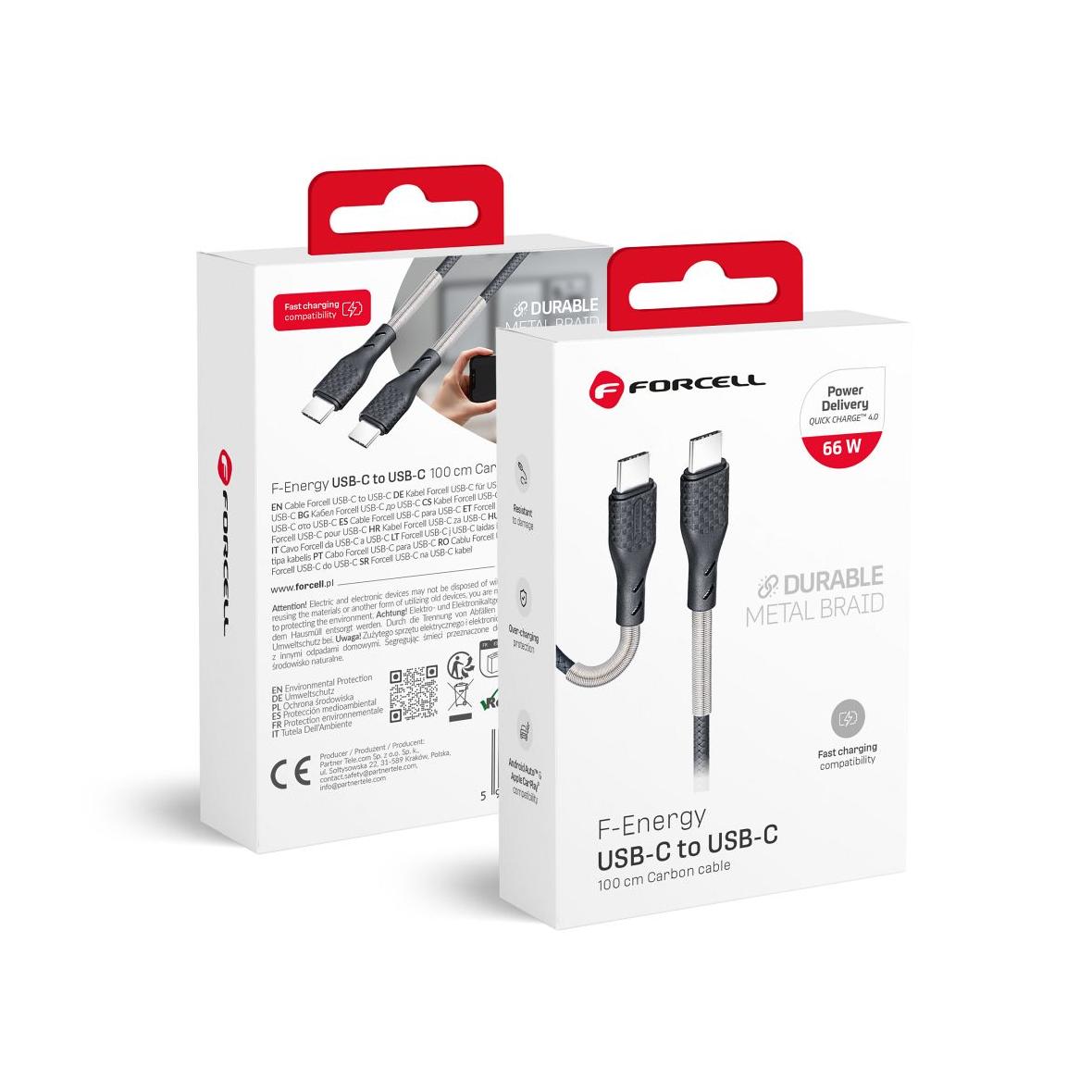 Kabel USB C do USB C Forcell F-Energy QC4.0 PD 5A 66W Carbon 1 m CB-02C czarny