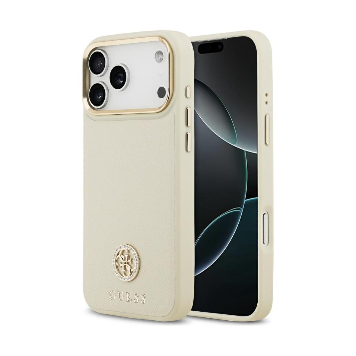 GUESS futerał do IPHONE 17 Pro Max kompatybilny z MagSafe GUHMP17XPGCRMDEE (PU W/ Grained Strass Logo) beżowy