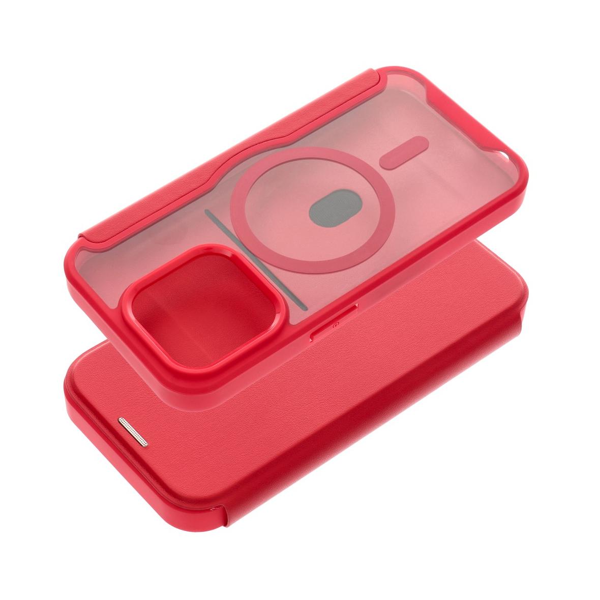 Etui z klapką na iPhone 15 PRO Smart Mag zgodne z MagSafe czerwone