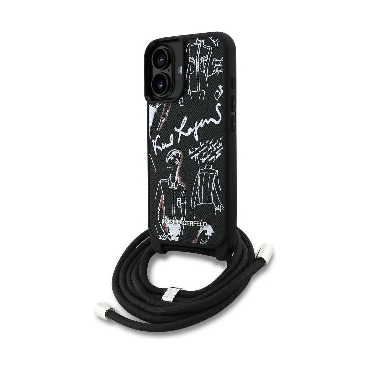 KARL LAGERFELD futerał do IPHONE 16 KLHCP16SPGGRMPCK kompatybilny z MagSafe (CRSSBY Grained PU W/ Pattern & Logo) czarny