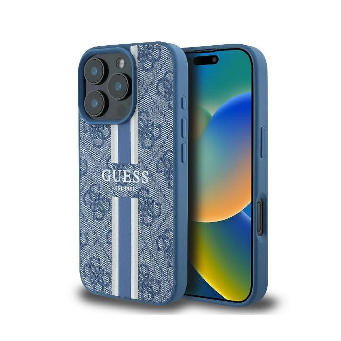 GUESS futerał do IPHONE 16 Pro kompatybilny z MagSafe GUHMP16LP4RPSB (4G Printed Stripes) niebieski