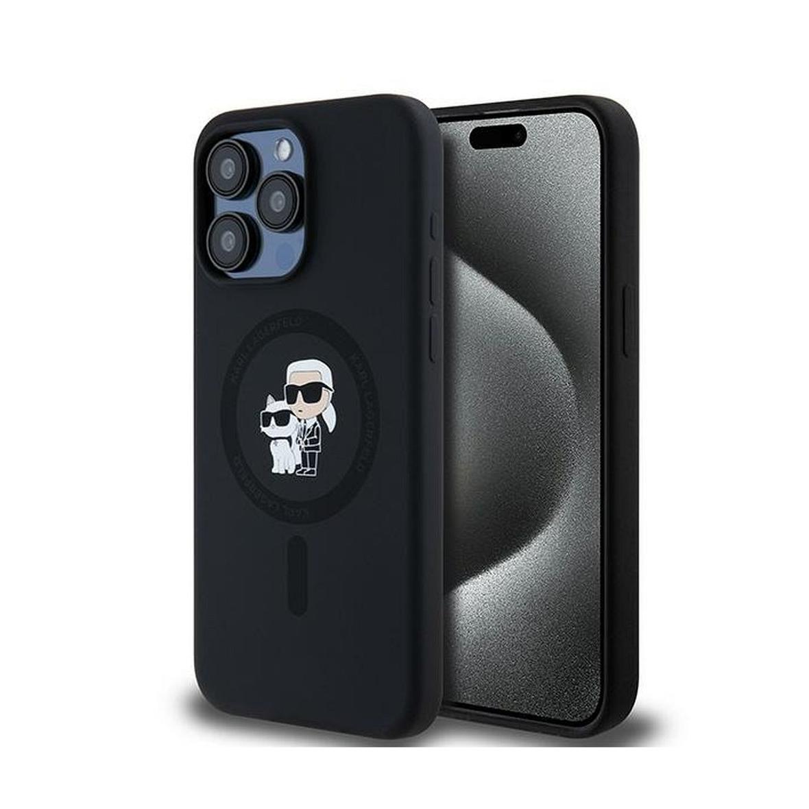 KARL LAGERFELD futerał do IPHONE 15 Pro Max kompatybilny z MagSafe KLHMP15XSCMKCRHK (Silicone KC Body Ring) czarny