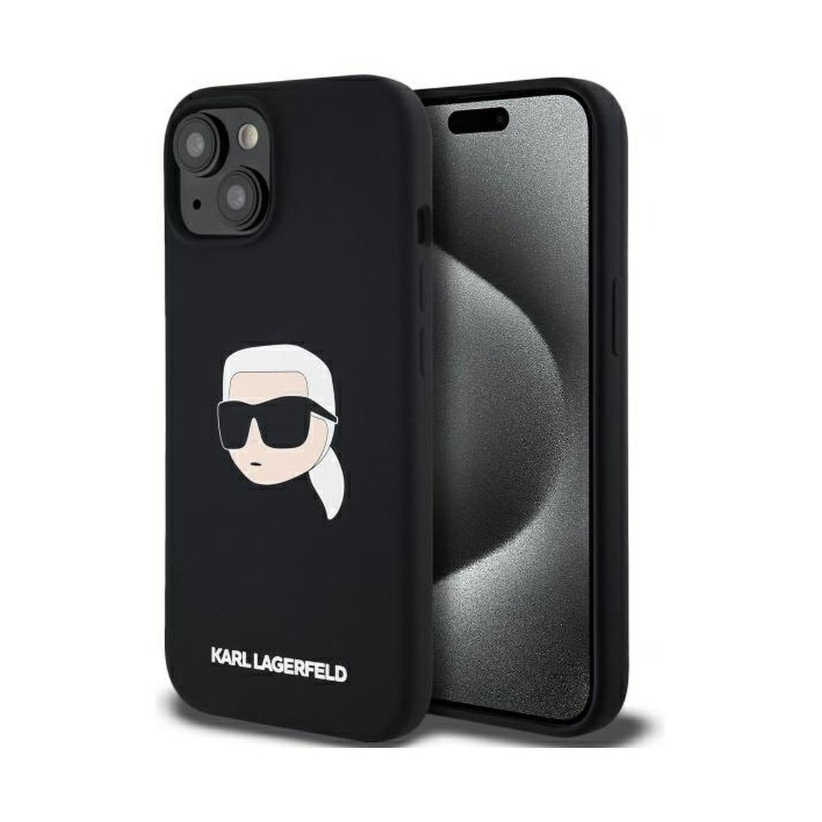 KARL LAGERFELD futerał do IPHONE 15 kompatybilny z MagSafe KLHMP15SSKHPPLK (SIL KL Head Print) black