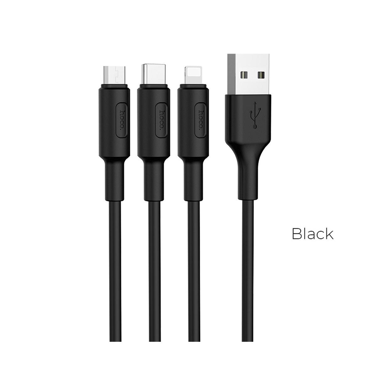 Kabel 3w1 USB A do Lightning / Micro USB / USB C Hoco 2A 1 m X25 czarny