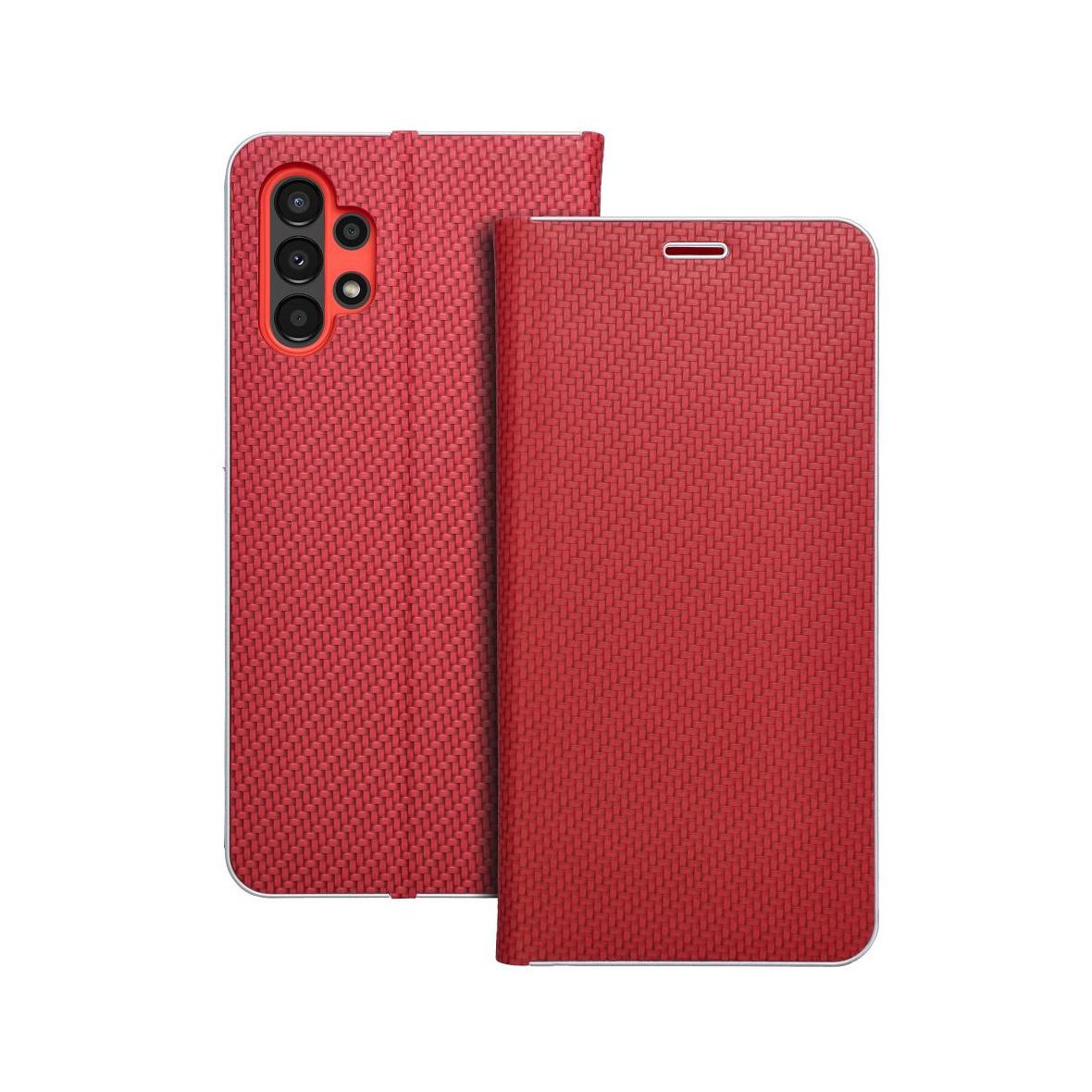 Etui z klapką na Samsung A13 4G Luna Book Carbon czerwone