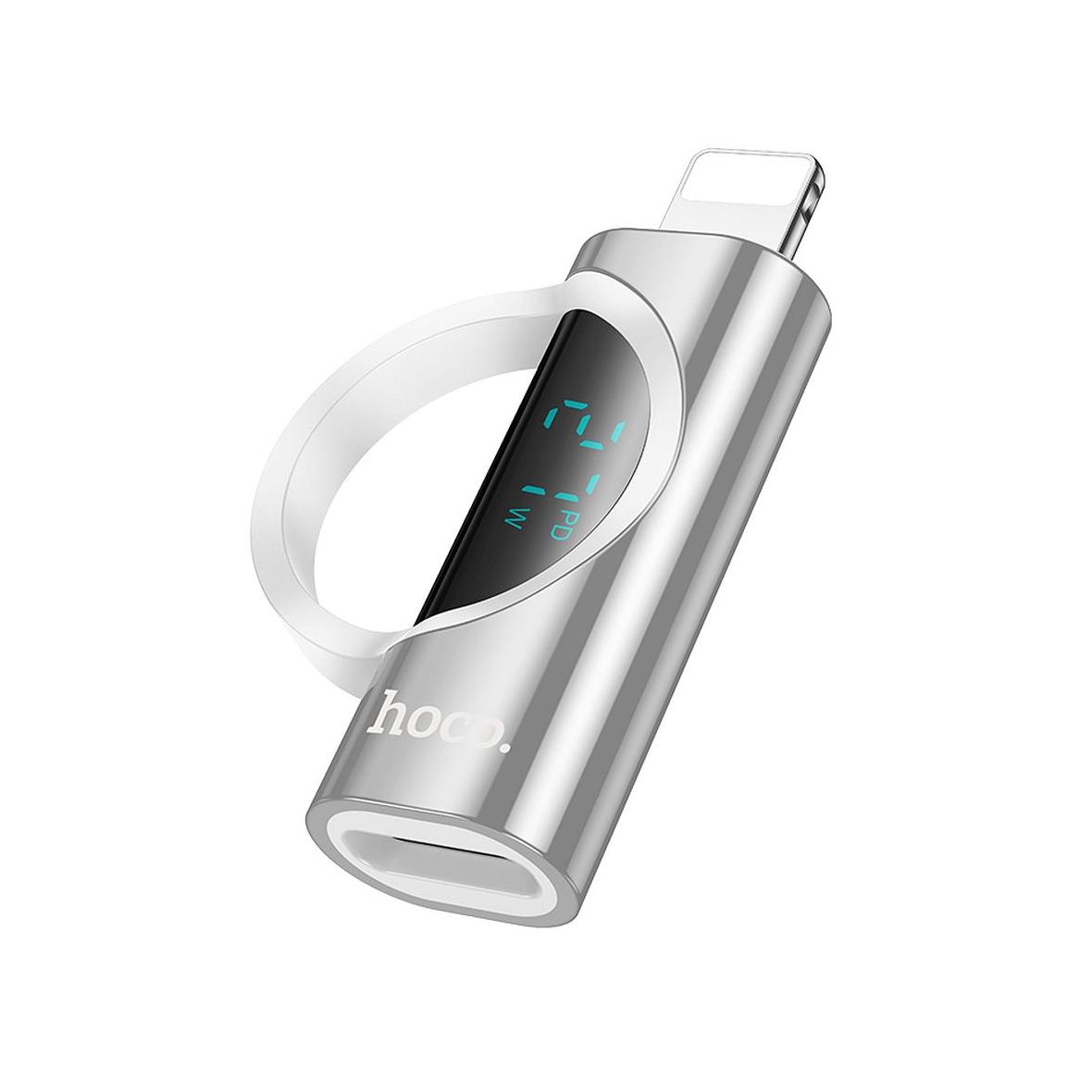 Adapter Lightning do USB C Hoco PD 2,4A 27W z wyświetlaczem UA32B srebrny