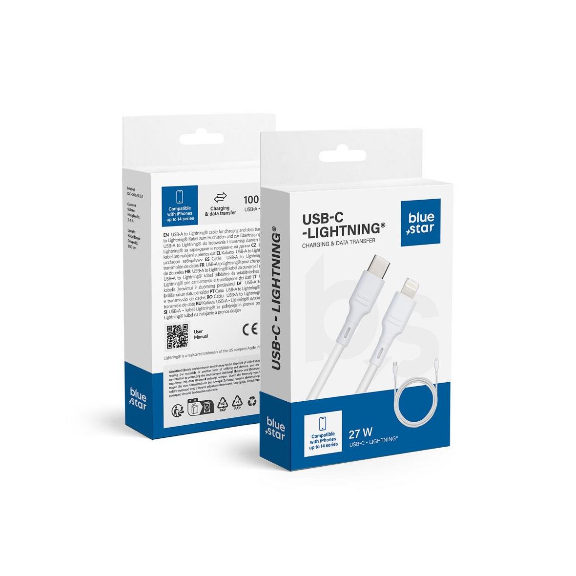 Kabel USB C do Lightning Blue Star 2,4A 27W 1 m DC-001CL2.4 biały