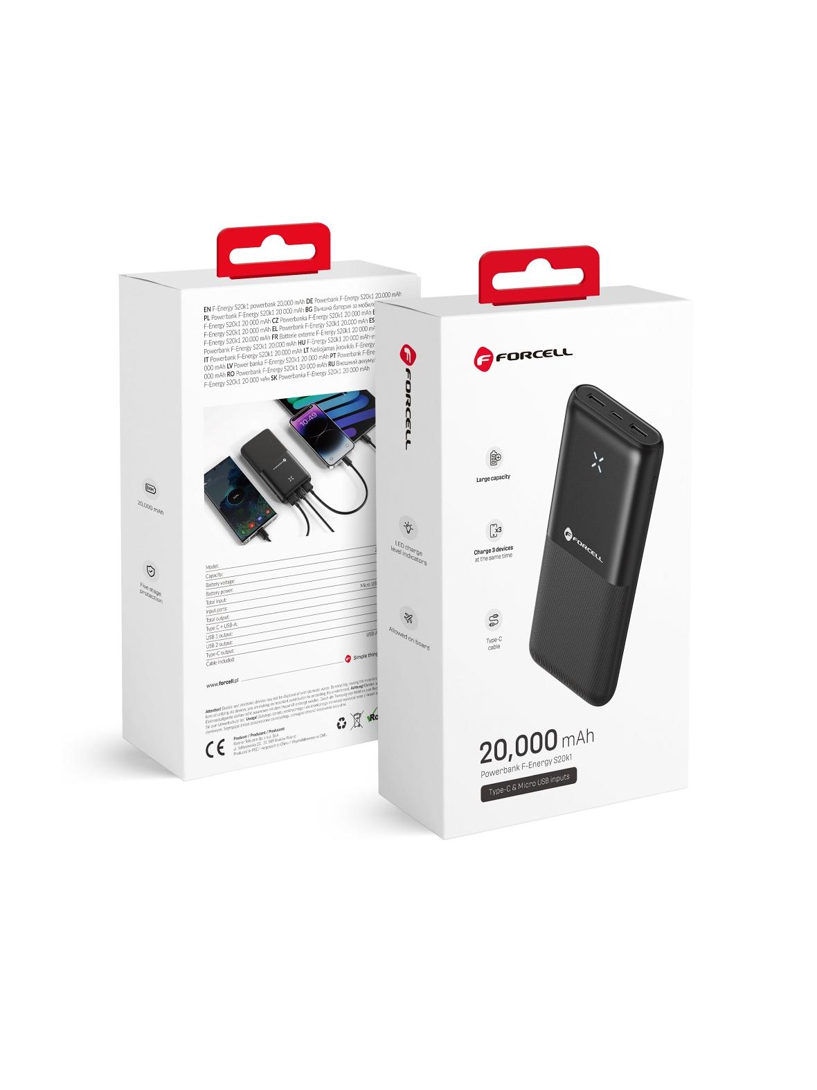 Powerbank Forcell F-Energy S20k1 2,4A 20000 mAh czarny