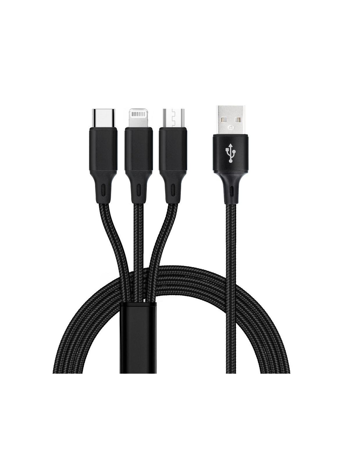 Kabel 3w1 USB A do Lightning / Typ C / Micro USB C171 1,2 m czarny