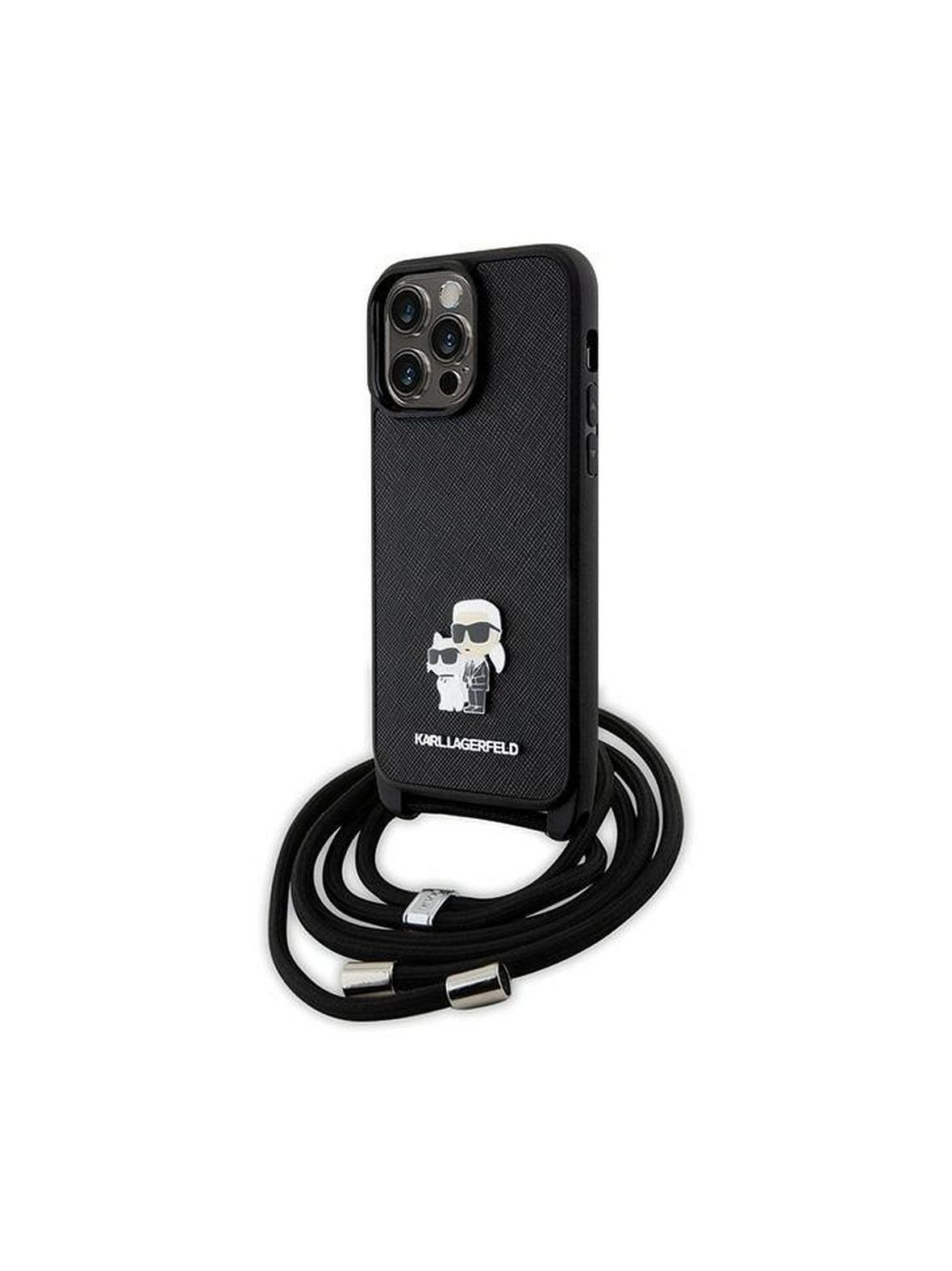 KARL LAGERFELD futerał do IPHONE 14 Pro Max KLHCP14XSAKCPSK (Saffiano KC Metal PIN Crossbody) czarny