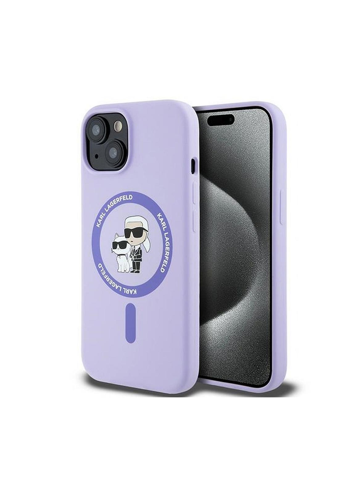 KARL LAGERFELD futerał do IPHONE 15 kompatybilny z MagSafe KLHMP15SSCMKCRHU (Silicone KC Body Ring) fioletowy