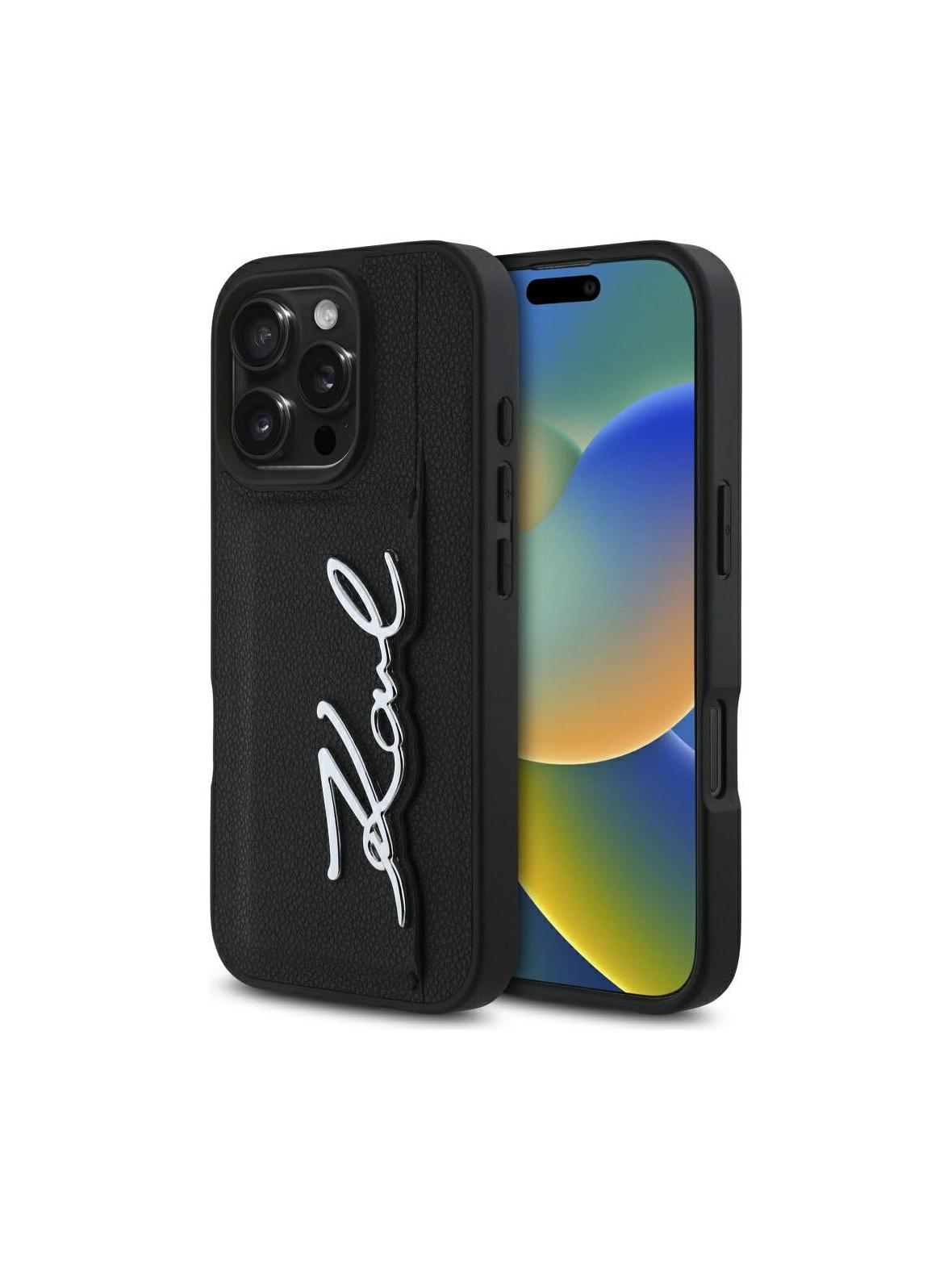 KARL LAGERFELD futerał do IPHONE 16 Pro Max KLHCP16XPGPVKSK (Grained PU Cardslot Metal Signature) czarny