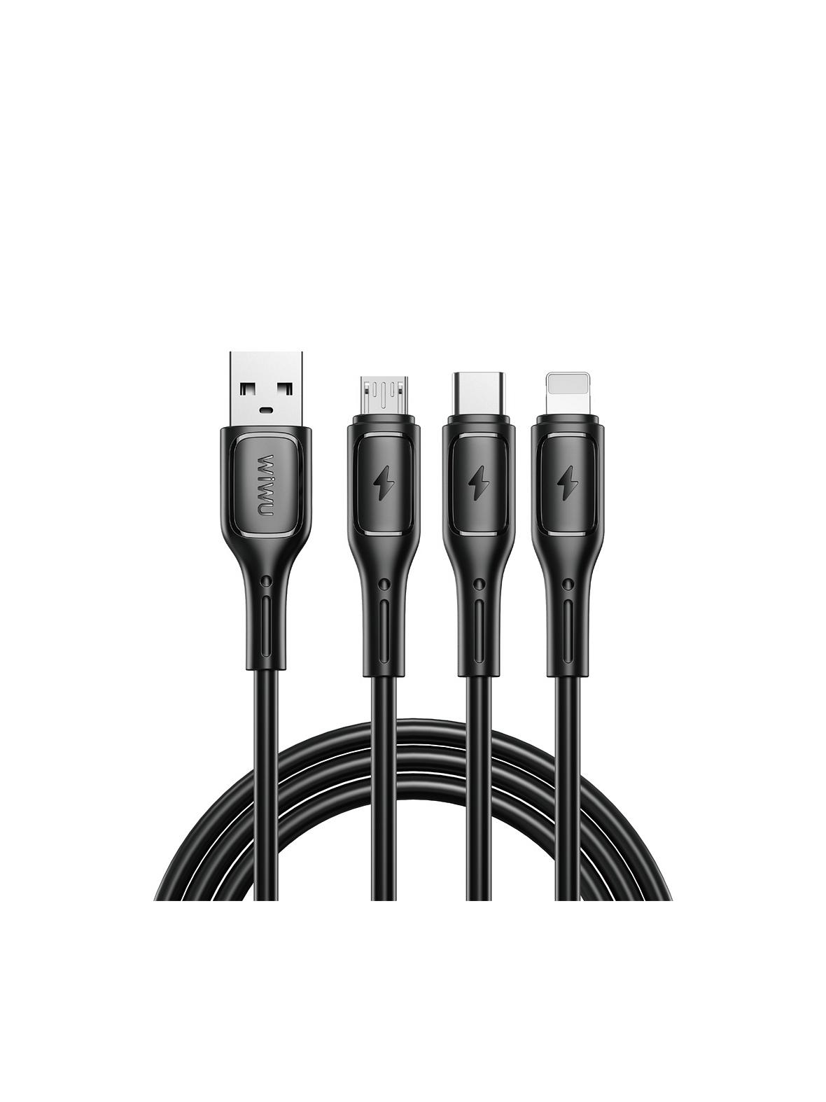 Kabel 3w1 USB A do USB C, Micro USB, Lightning Wiwu 3,1A Wi-C045E 1m czarny