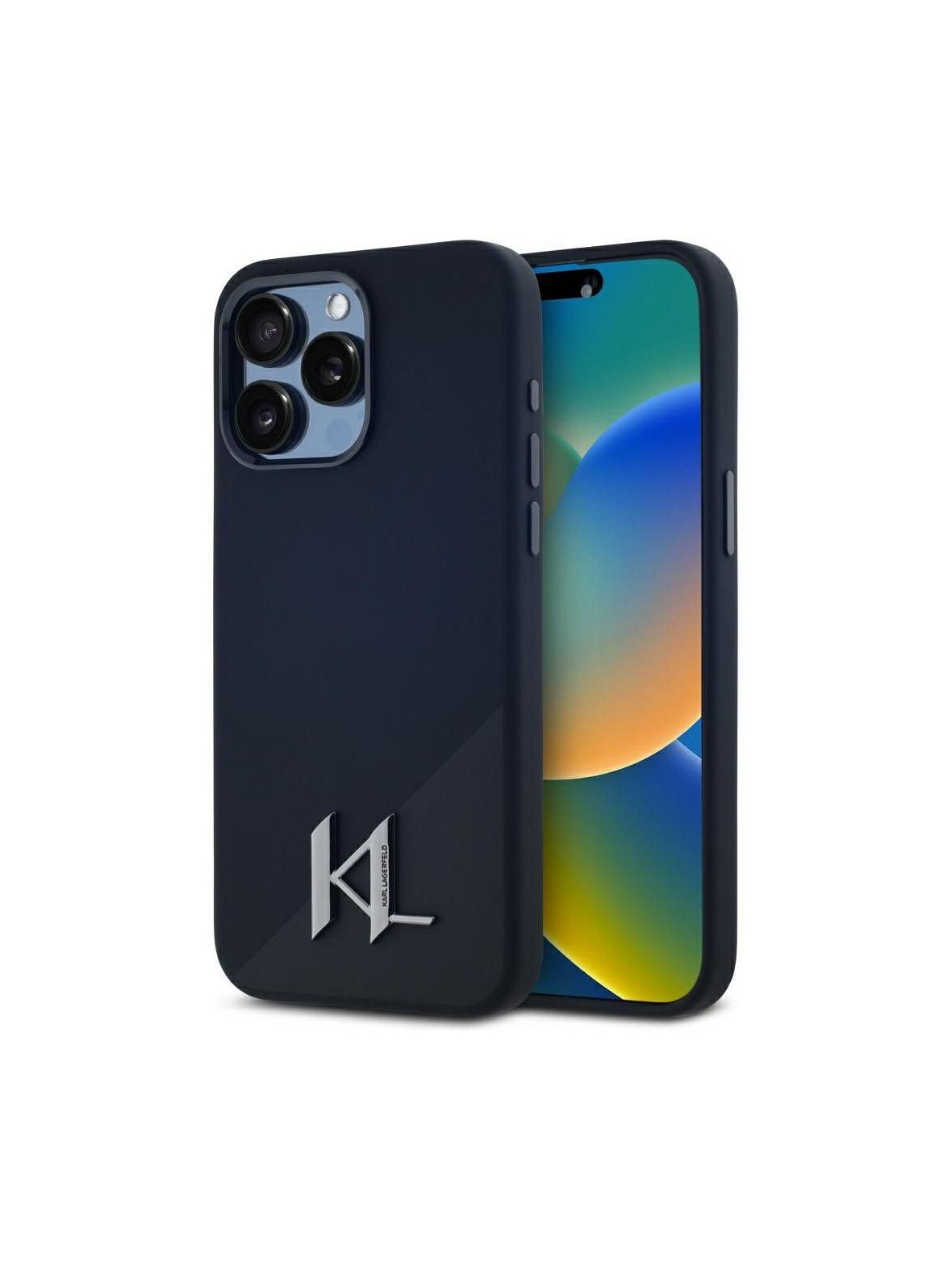 KARL LAGERFELD futerał do IPHONE 15 Pro kompatybilny z MagSafe KLHMP15LSCMKMPCK (Silicone Initial Metal Logo) czarny