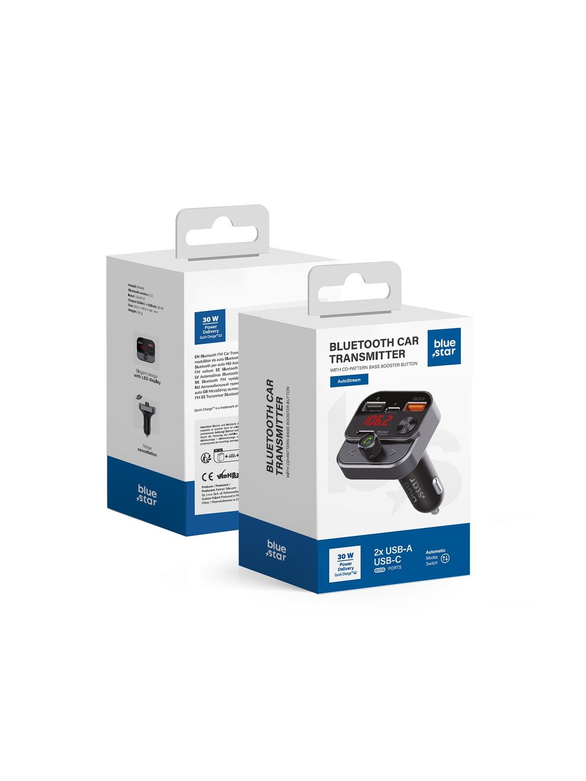 Transmiter samochodowy bluetooth Blue Star AutoStream QC3.0 30W BT84B czarny