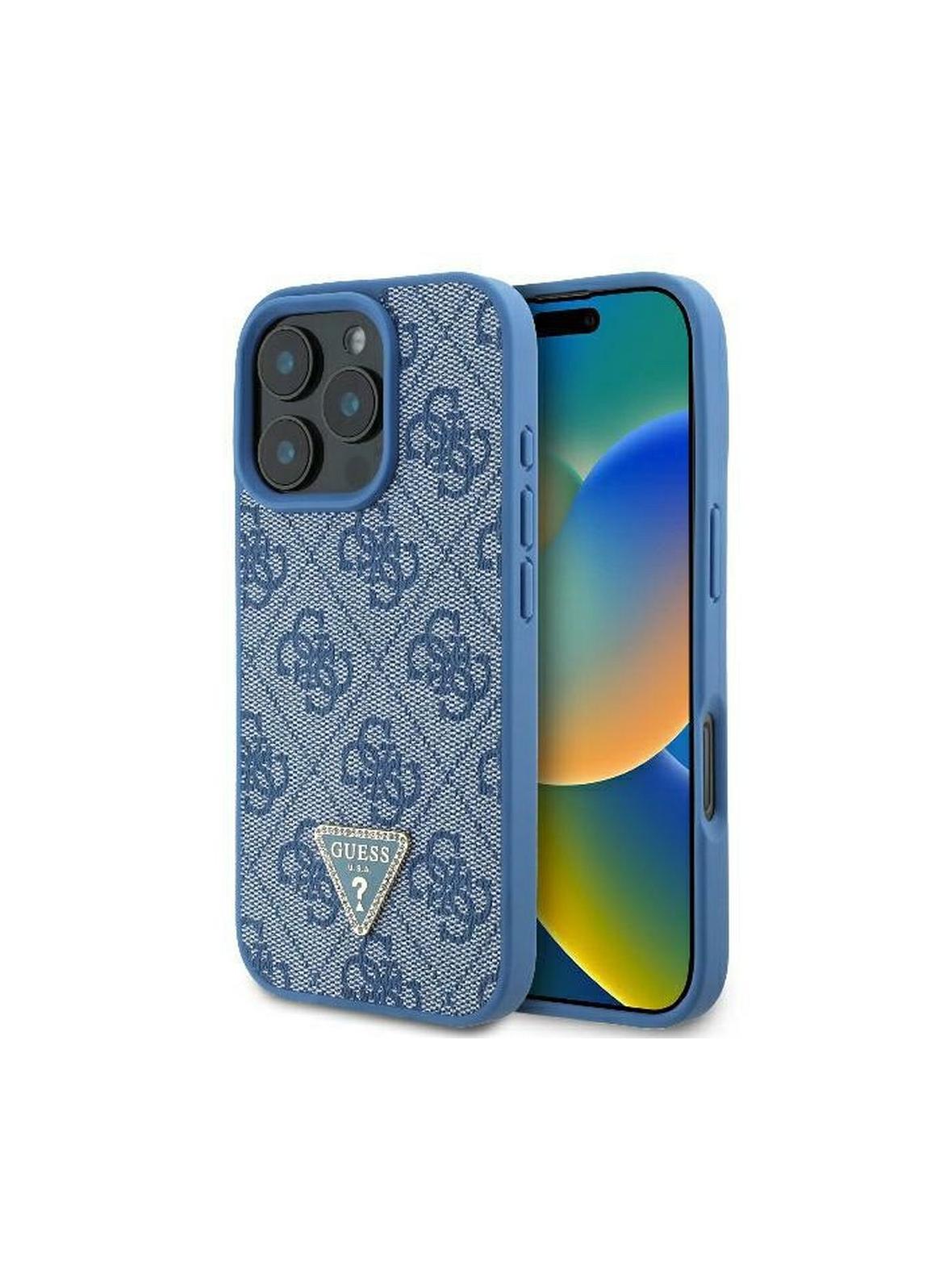 GUESS futerał do IPHONE 16 Pro Max GUHCP16XP4TDPB (PU Leather 4G Triangle Strass) niebieski