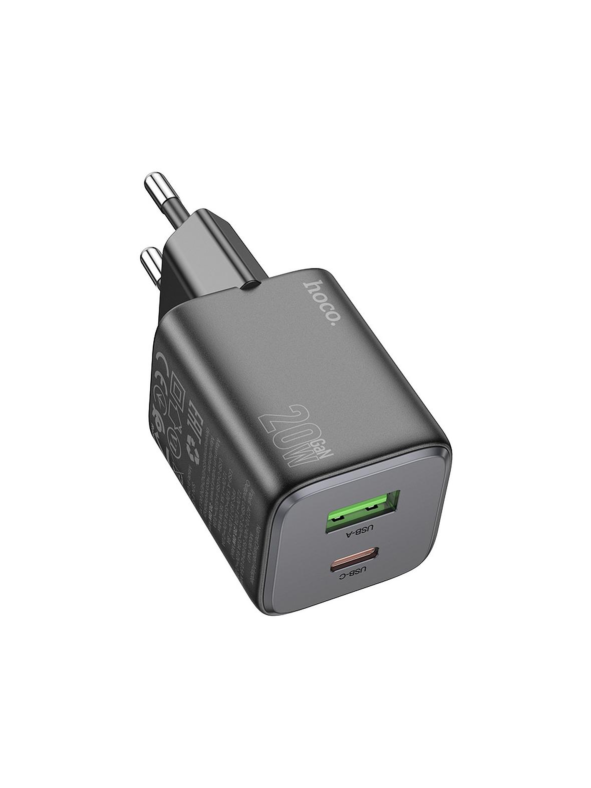 Ładowarka sieciowa do telefonu Hoco USB A + USB C QC3.0 PD 3A 20W N41 czarna