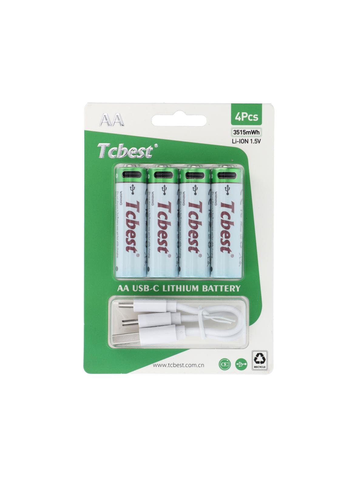 TCBEST bateria akumulatorowa R6 (AA) 950 mAh z gniazdem Typ C + kabel USB A do 4 x Typ C 4 szt