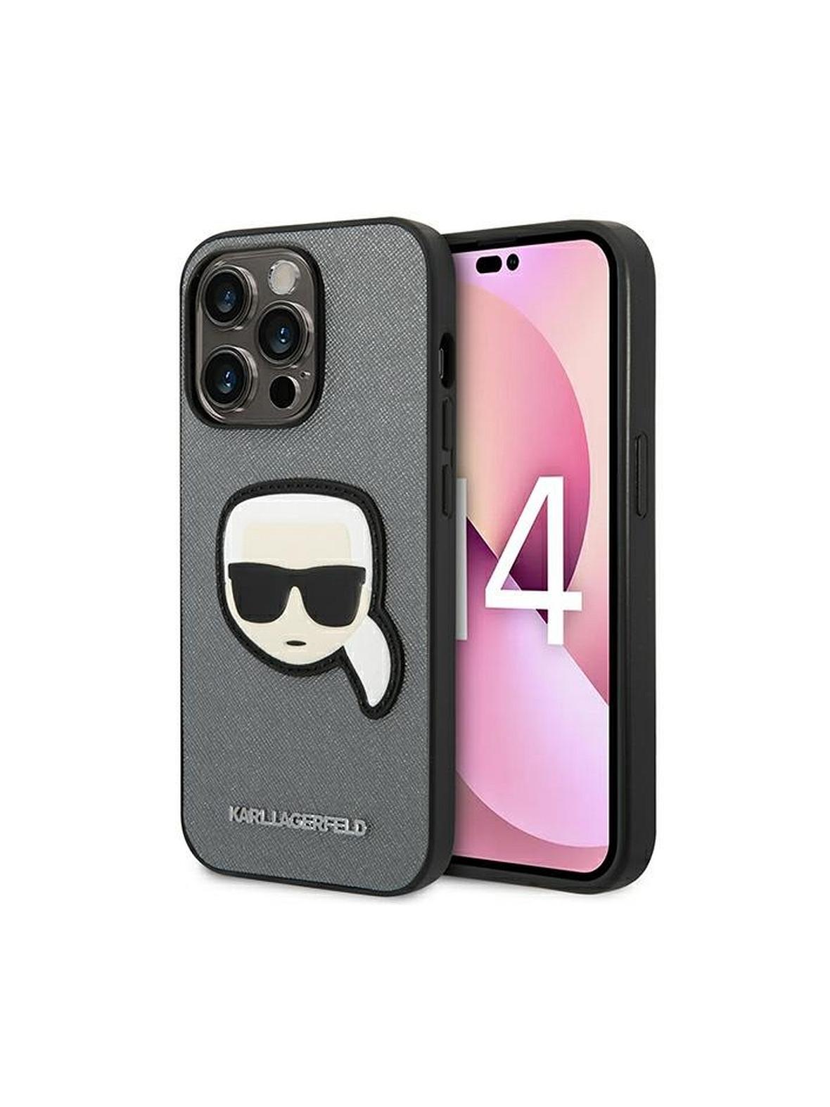 KARL LAGERFELD futerał do IPHONE 14 Pro Max KLHCP14XSAPKHG (Saffiano With Karl Head Patch) srebrny