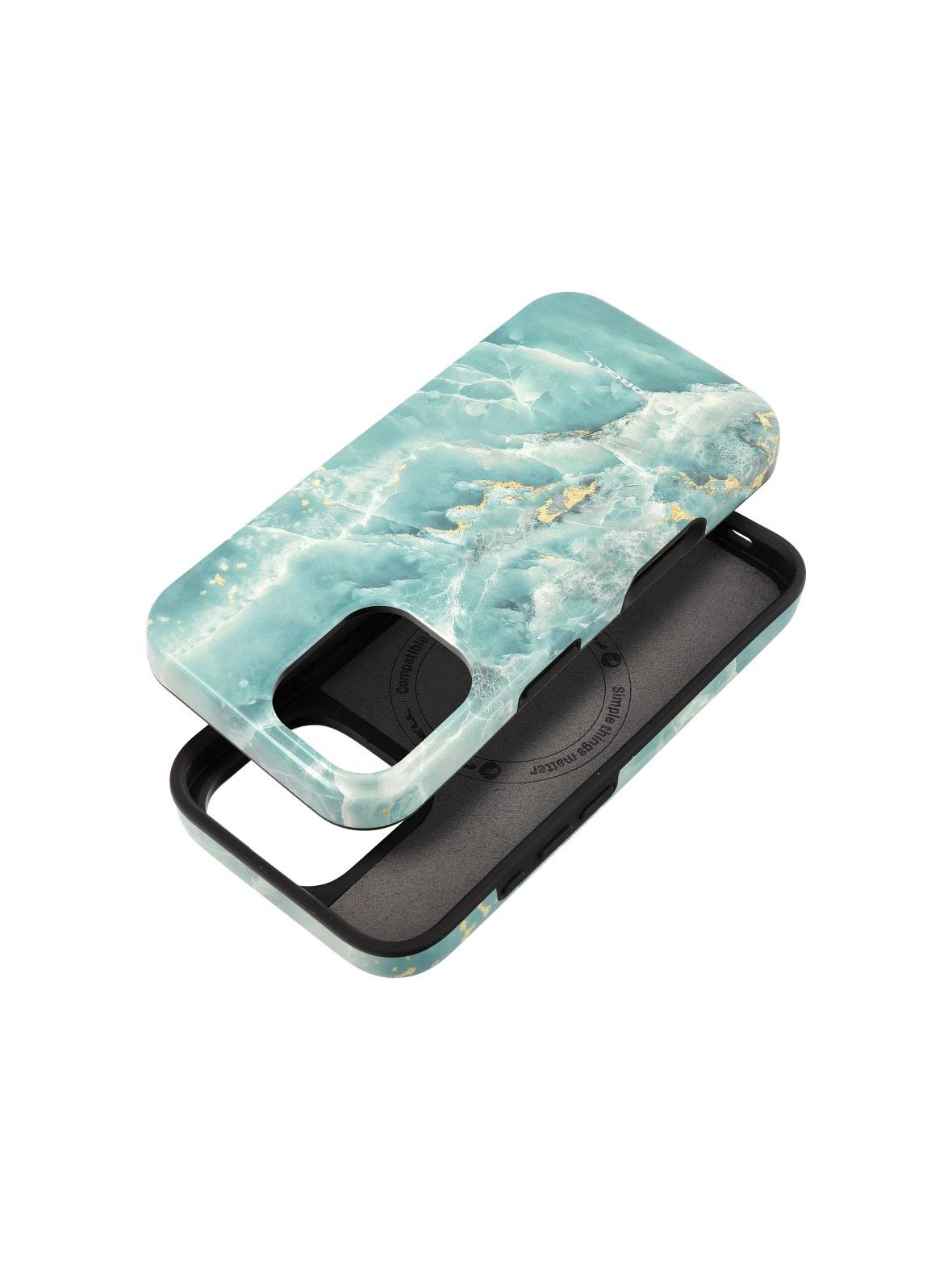 Etui na iPhone 16 Forcell F-Protect Mirage zgodny z MagSafe Military Drop-Test green marble