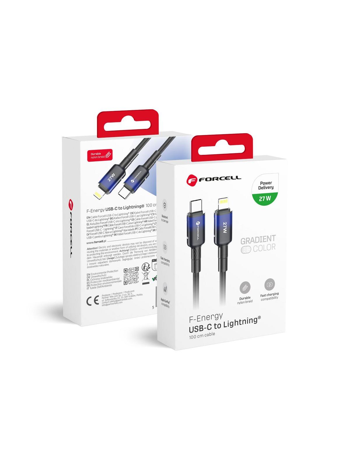 Kabel USB C do Lightning Forcell F-Energy PD 3A 27W Gradient 1 m C356 czarny
