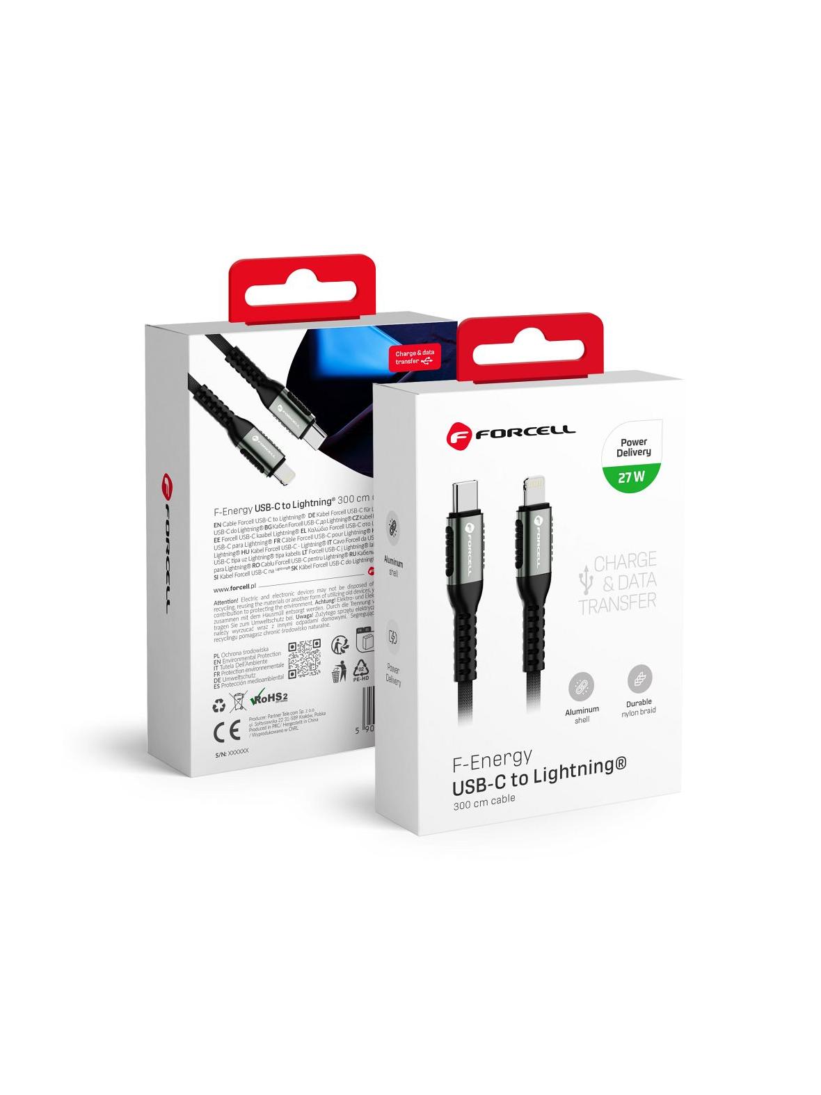 Kabel USB C do Lightning Forcell F-Energy PD 3A 27W Cafule 3 m C259 czarny