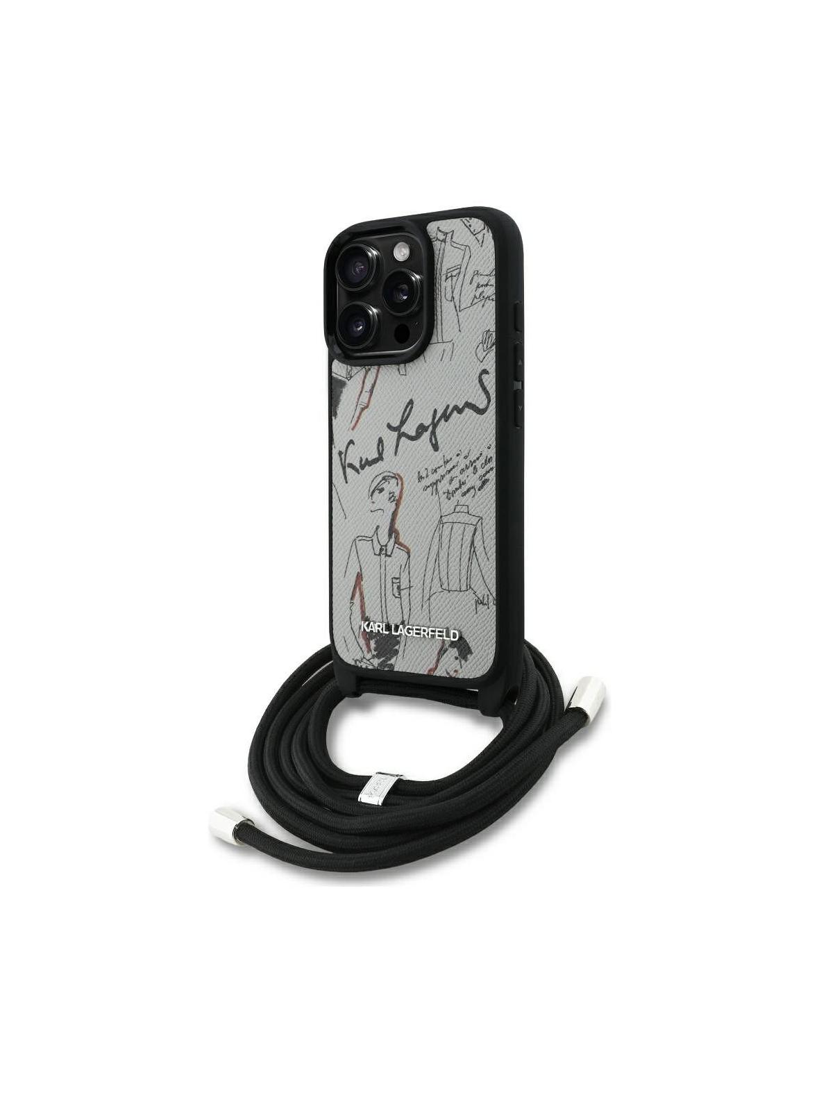 KARL LAGERFELD futerał do IPHONE 16 PRO KLHCP16LPGGRMPCG kompatybilny z MagSafe (CRSSBY Grained PU W/ Pattern & Logo) szary