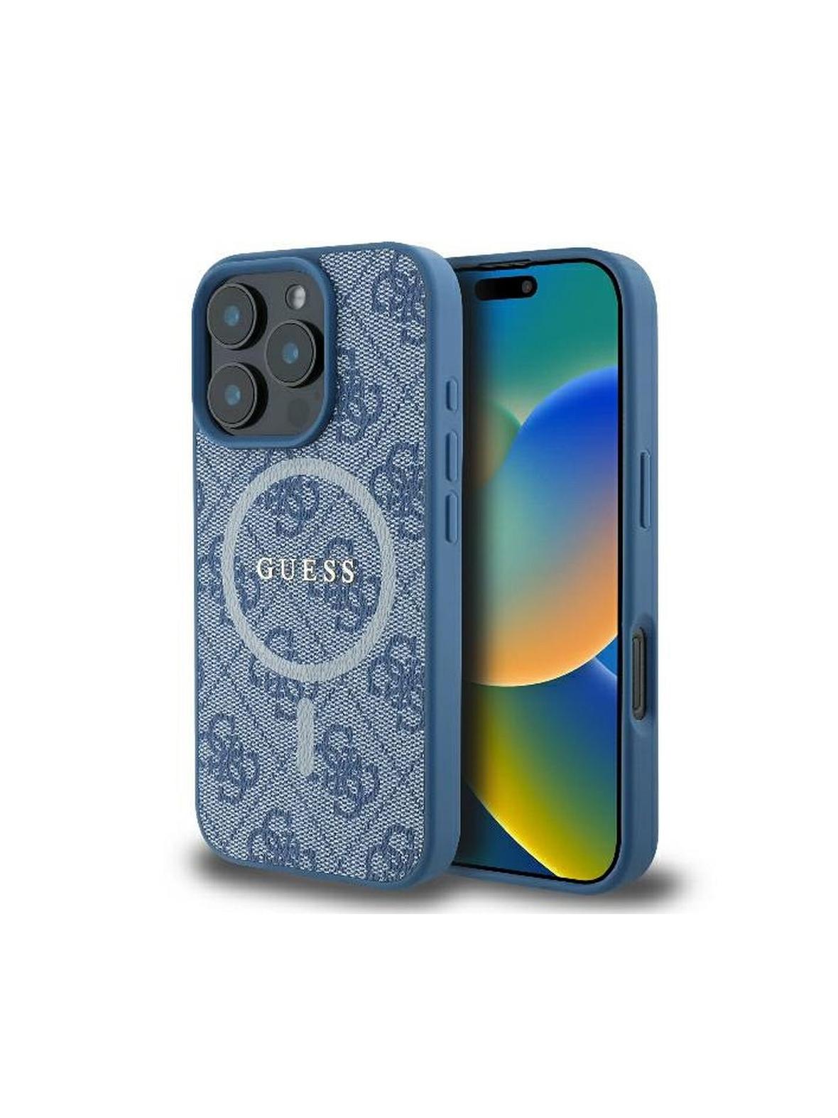 GUESS futerał do IPHONE 16 Pro Max kompatybilny z MagSafe GUHMP16XG4GFRB (PU 4G Ring Classic Logo) niebieski