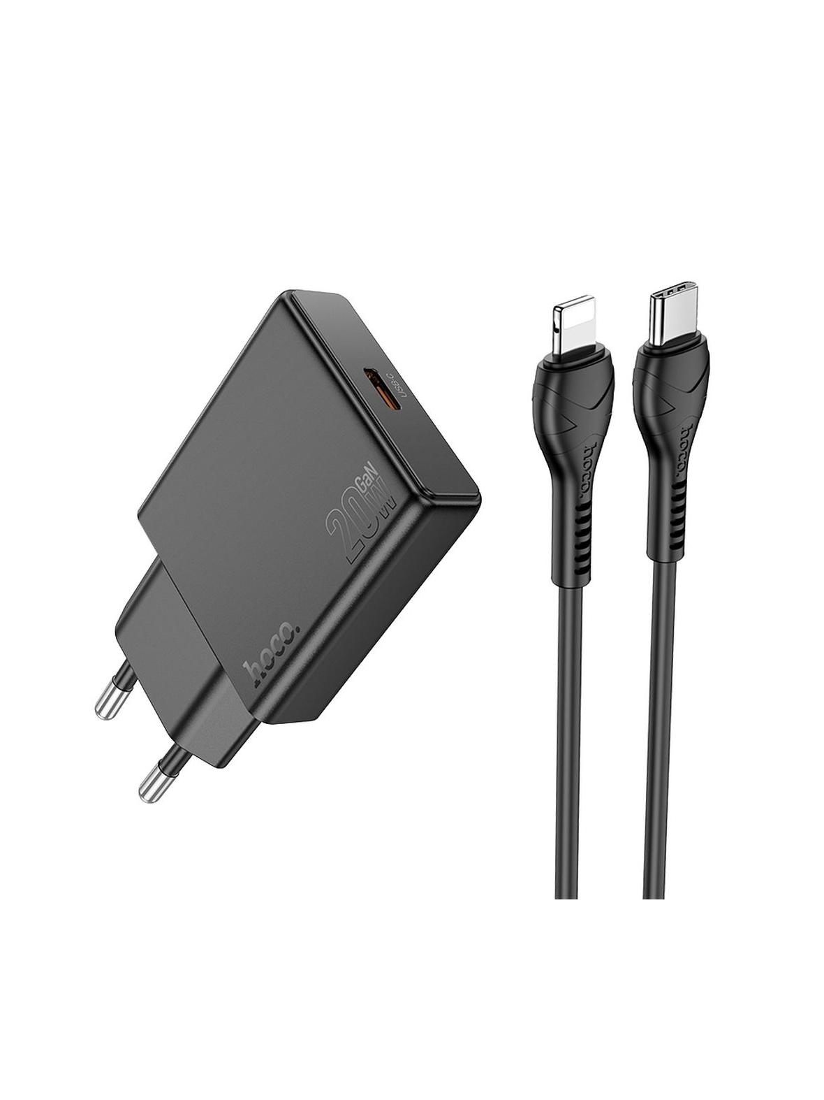 Ładowarka sieciowa do telefonu Hoco Slim USB C QC PD 30W + kabel USB C do Lightning N37 czarna