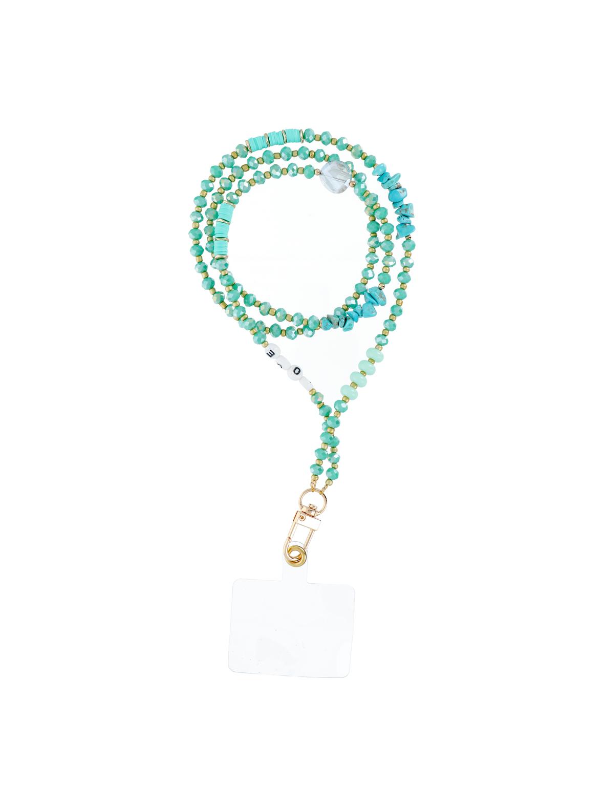 Smycz do telefonu, Zawieszka do telefonu - STONE / długość sznura 82cm (41cm w pętli) / na szyję - turkusowy
