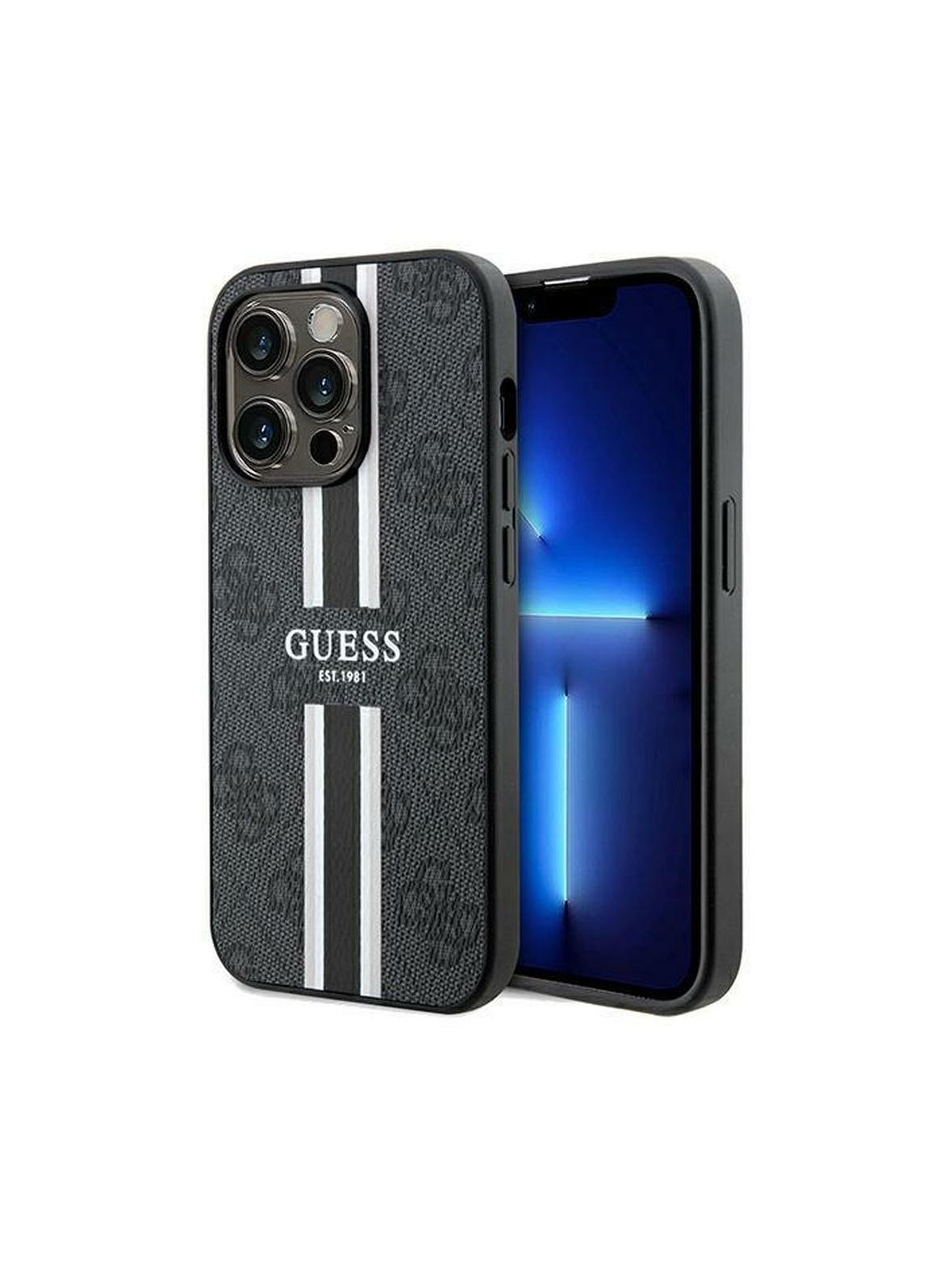 GUESS futerał do IPHONE 15 Pro kompatybilny z MagSafe GUHMP15LP4RPSK (4G Printed Stripes) czarny