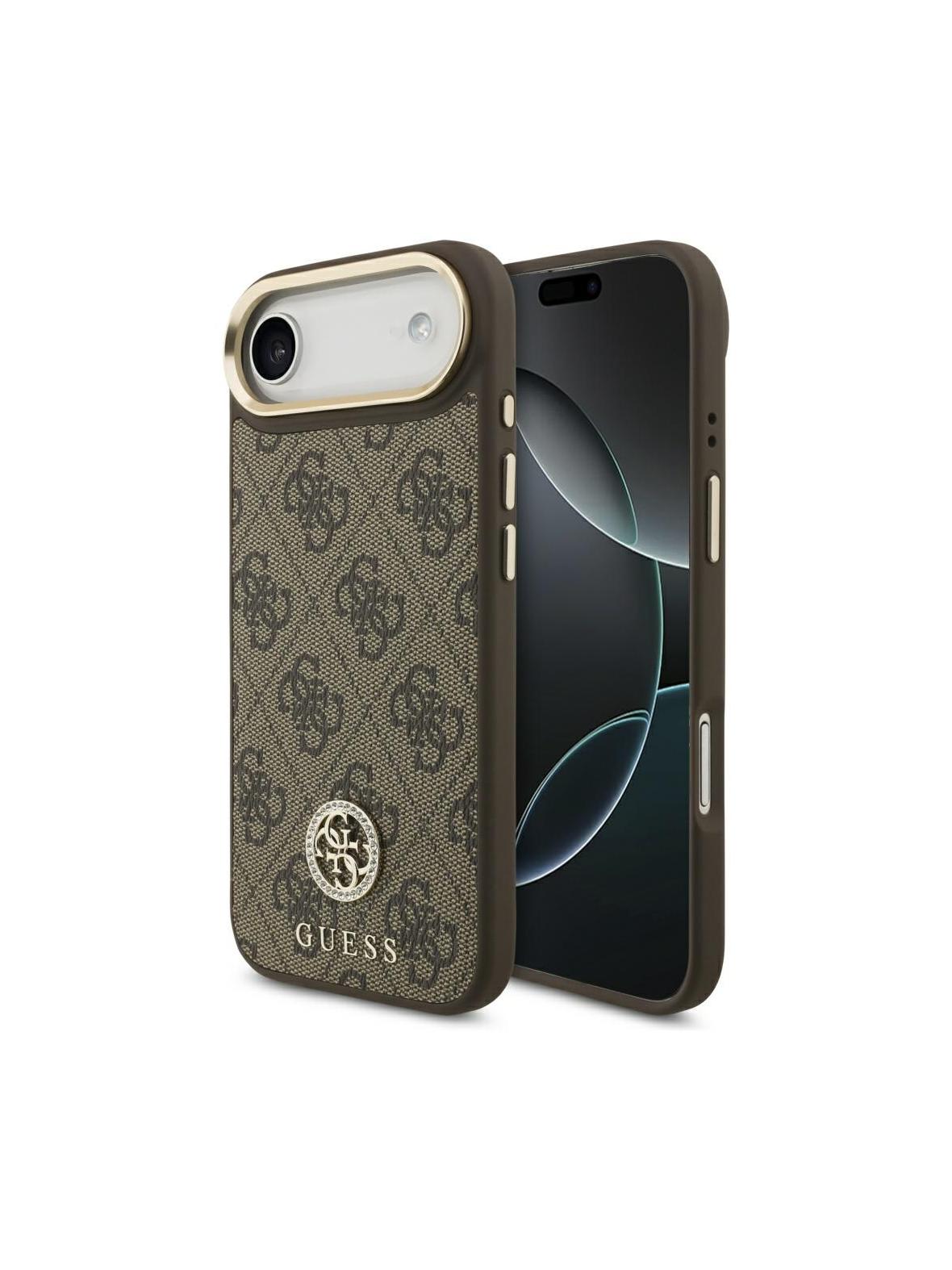 GUESS futerał do IPHONE 17 Air kompatybilny z MagSafe GUHMP17MP4GRMDEW (PU W/ 4G Strass Logo) brązowy
