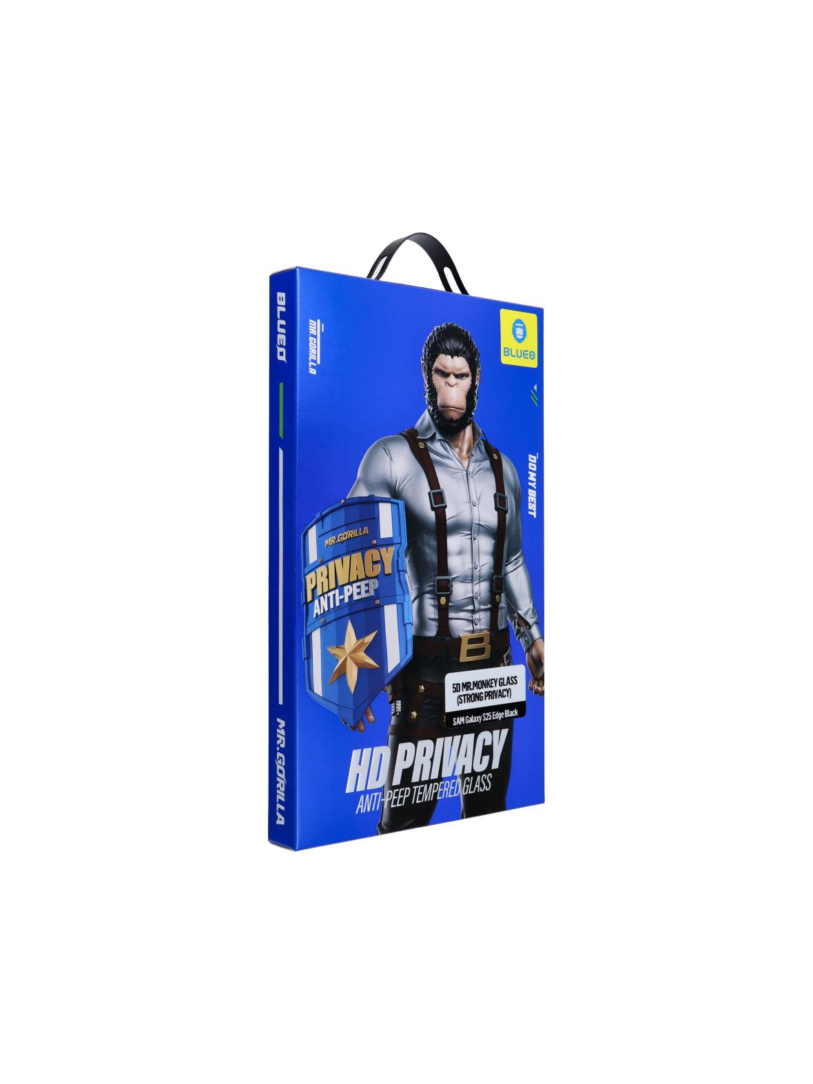 Szkło Hartowane 5D Mr. Monkey Glass - do Samsung Galaxy S25 Edge czarny (Strong Privacy)