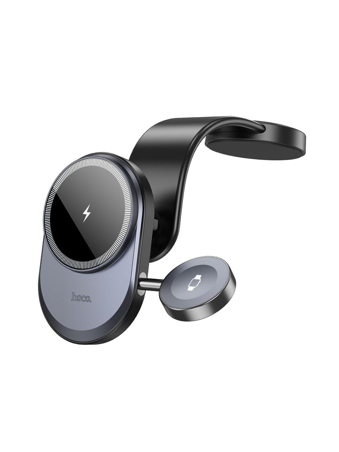 Uchwyt na telefon do samochodu indukcyjny 2w1 Hoco zgodny z MagSafe oraz Apple Watch 15W do deski HW28 czarno szary